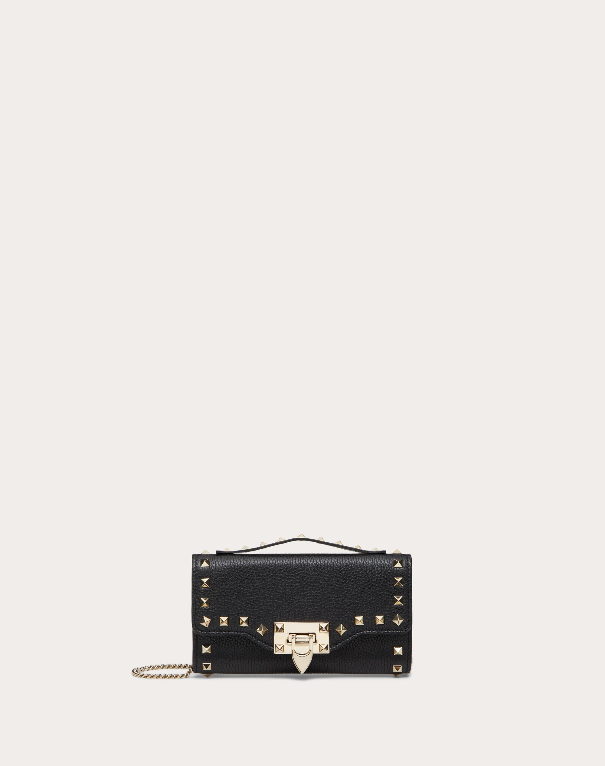 ROCKSTUD GRAINY CALFSKIN WALLET WITH CHAIN STRAP - 1