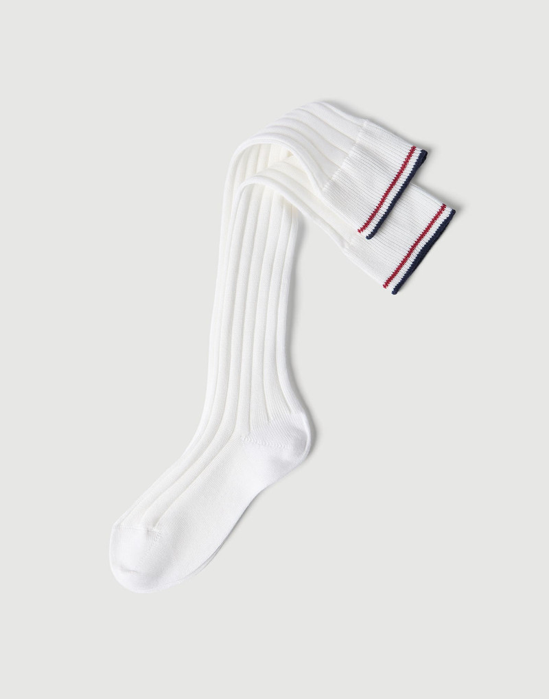 Cotton rib knit socks with stripes 1