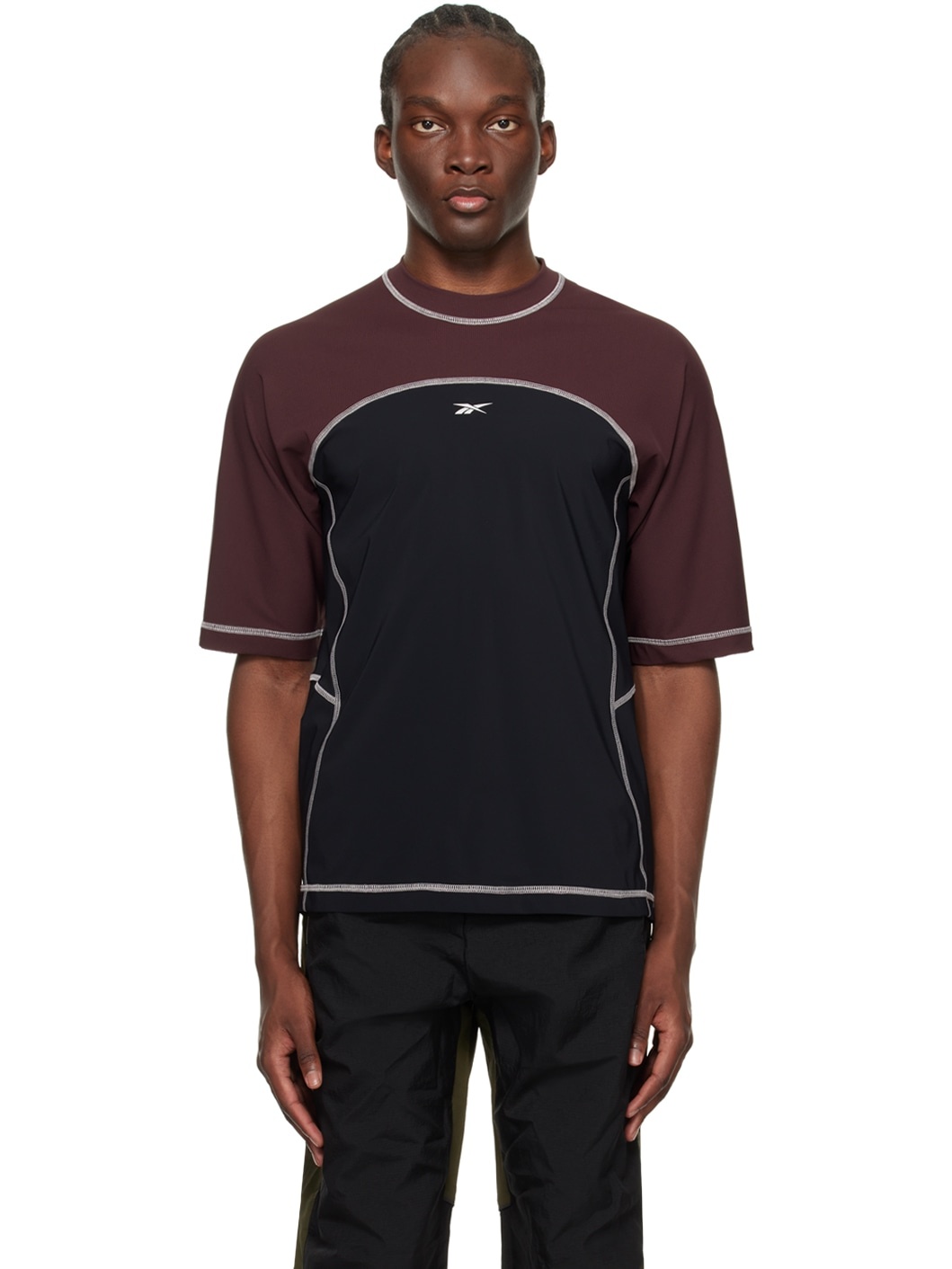 Burgundy & Black Ribbed Training T-Shirt - 1