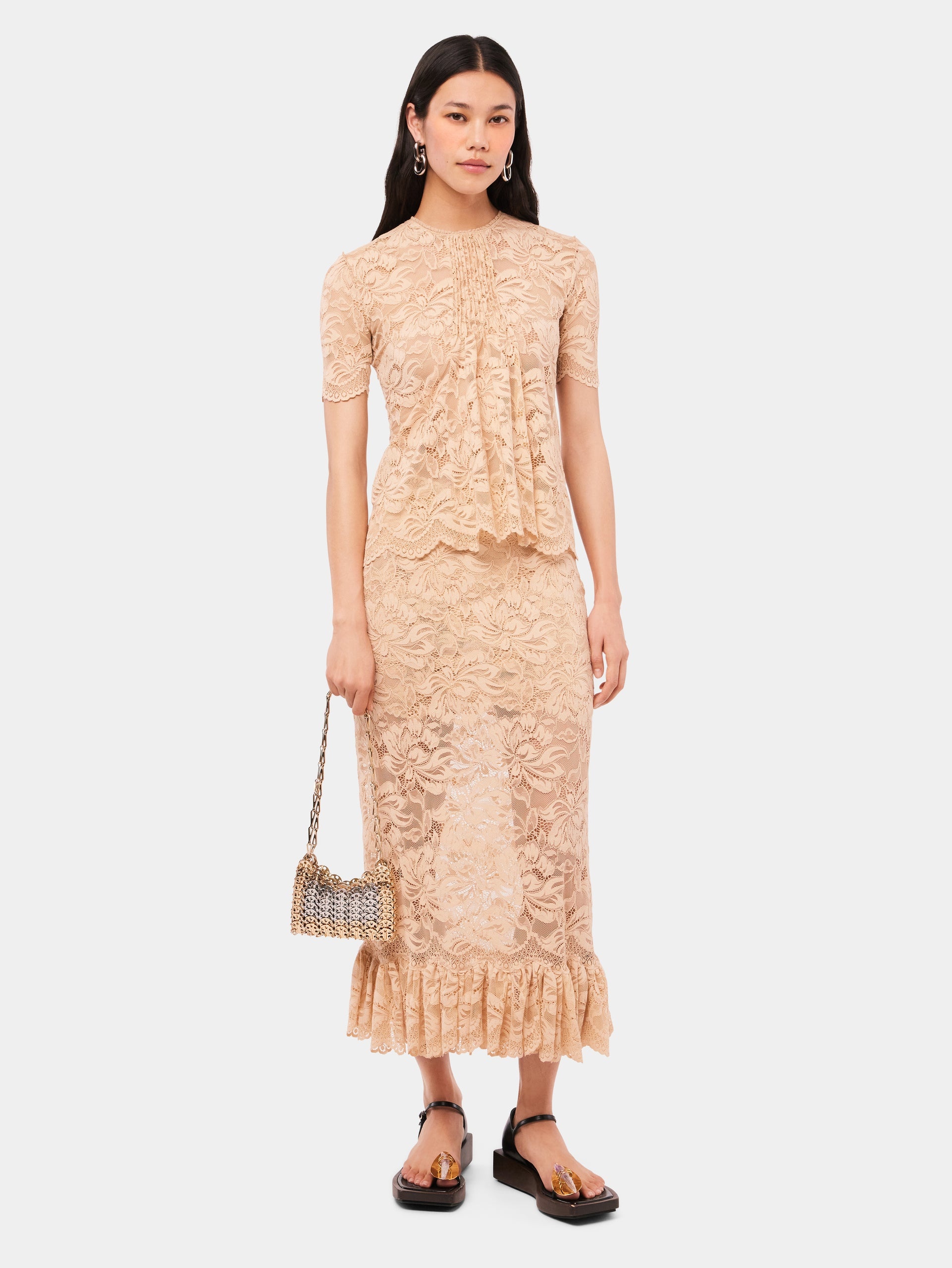 LONG RAFFIA COLORED SKIRT IN LACE - 1
