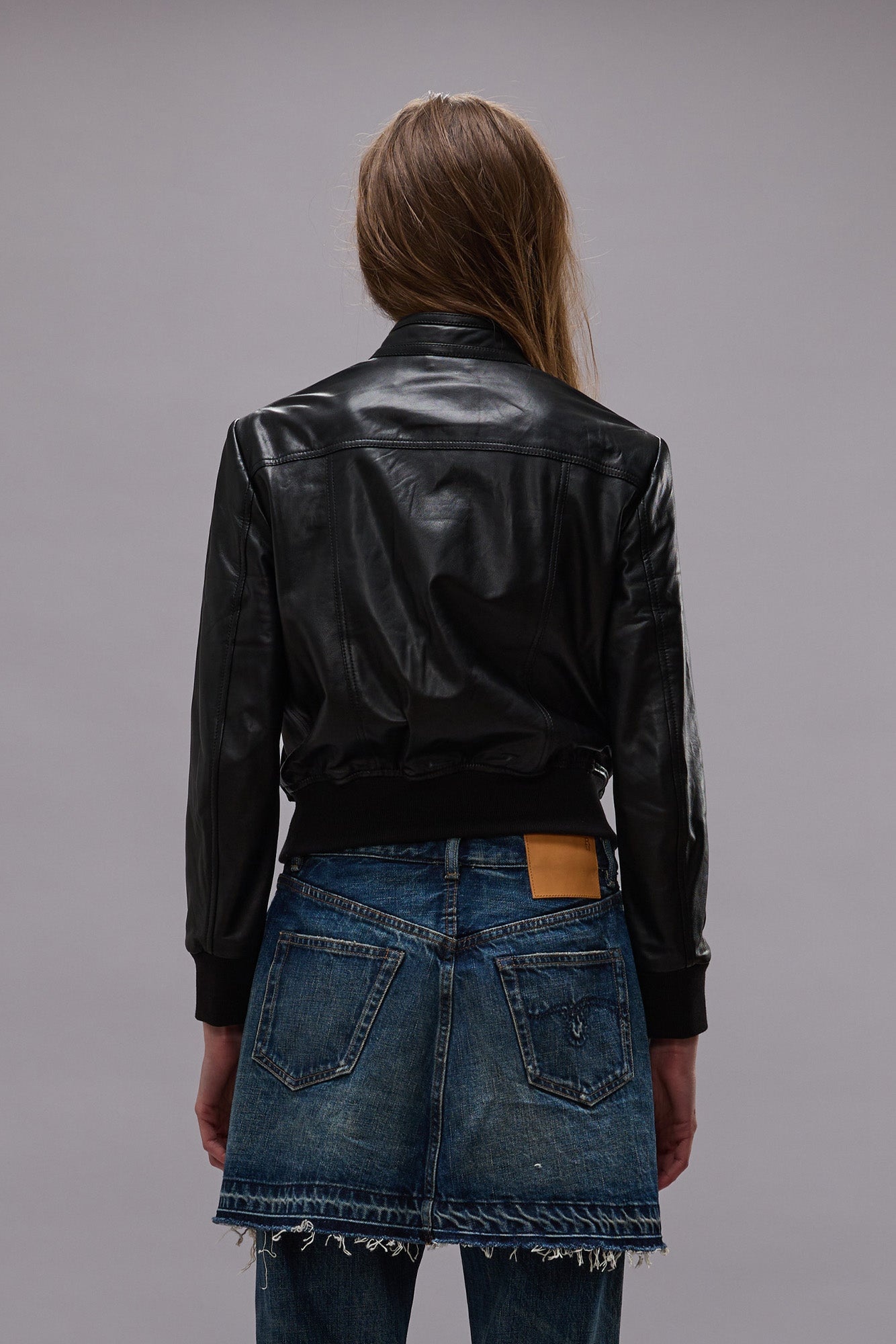 SHRUNKEN ZIP-UP LEATHER JACKET - BLACK -R13 - 7