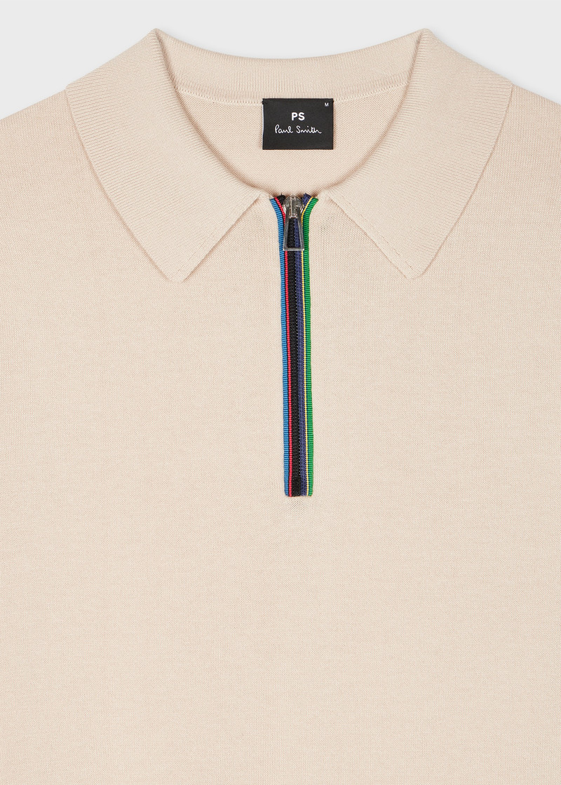 Paul Smith Ecru 'Sports Stripe' Zip Cotton Polo Shirt outlook