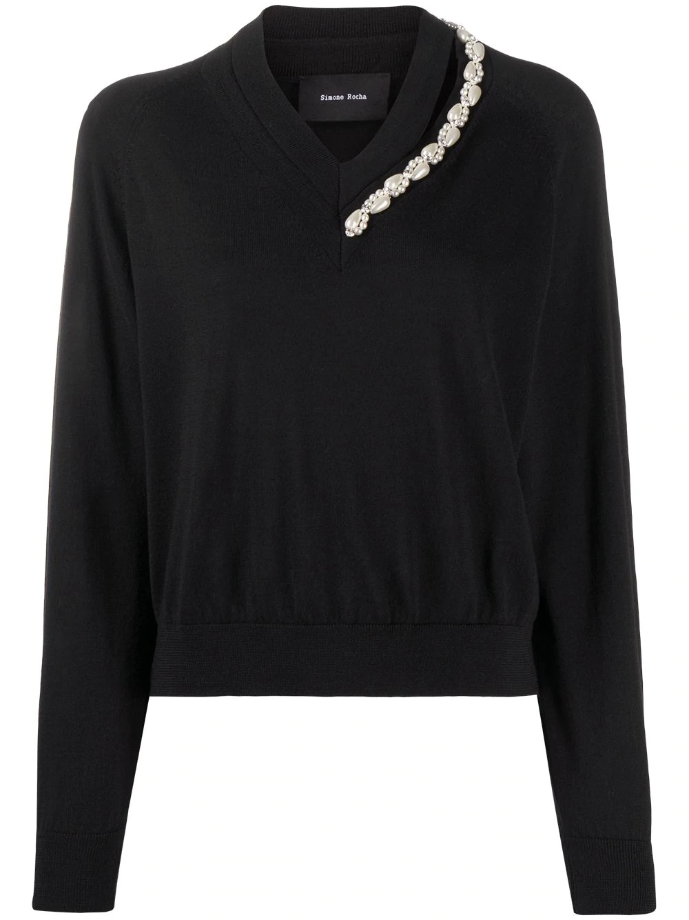 pearl-embellished V-neck jumper - 1