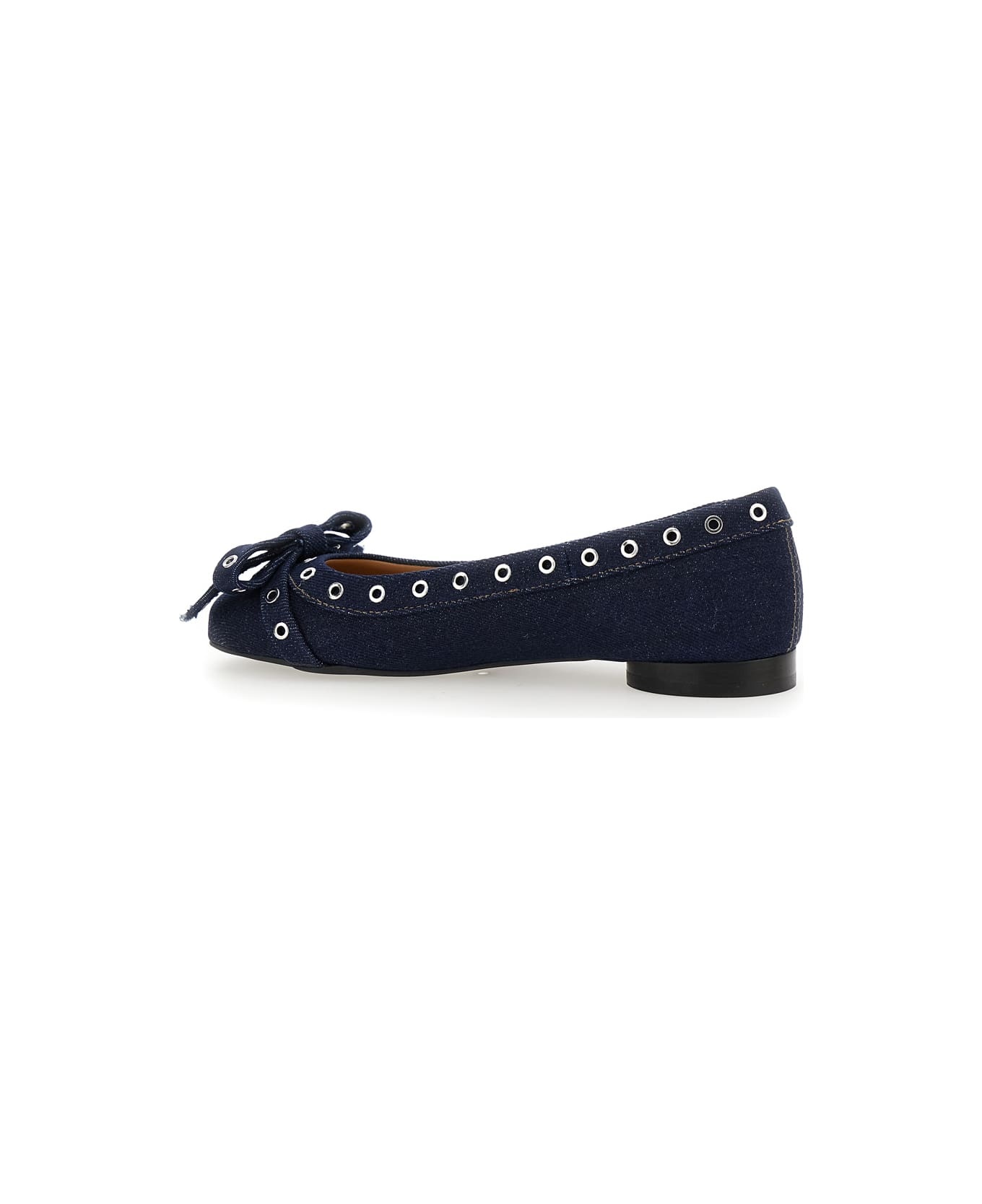 Blue Ballet Flats With Eyelet Details In Cotton Woman - 3