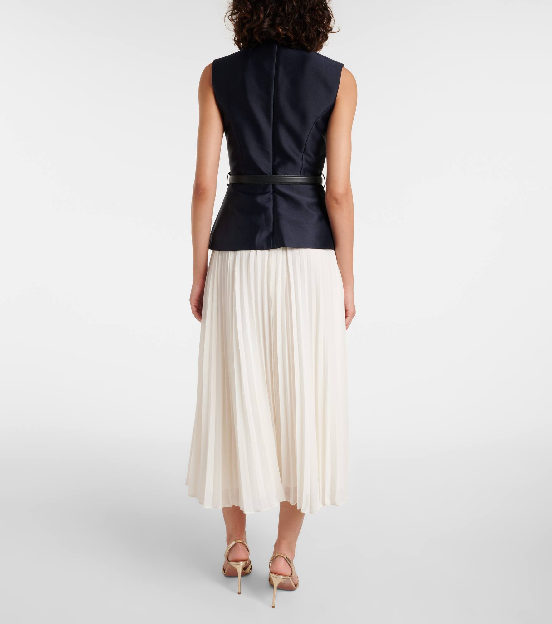Belted plissé taffeta midi dress - 3