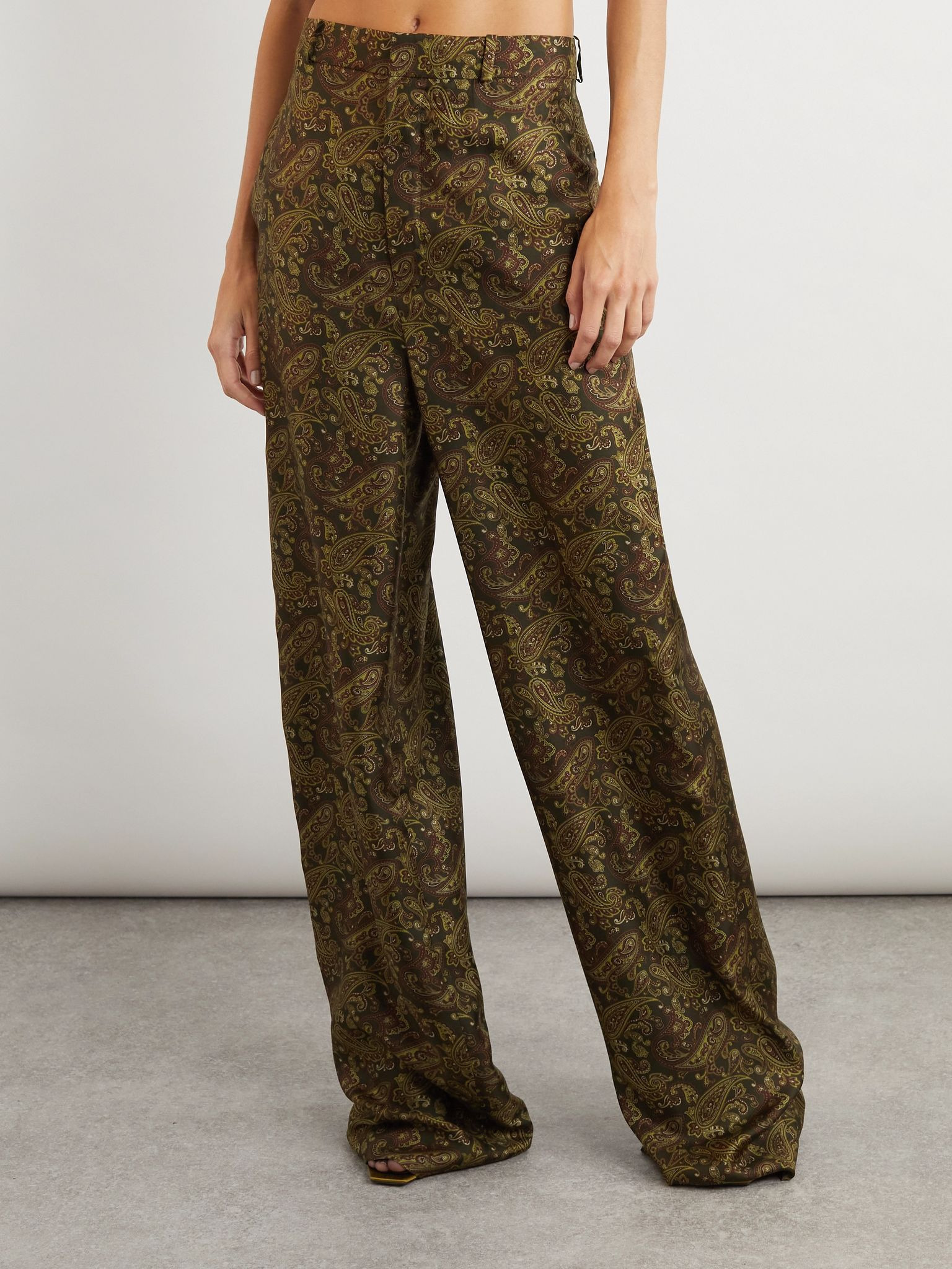 Paisley-print silk-twill wide-leg pants Brown - 3