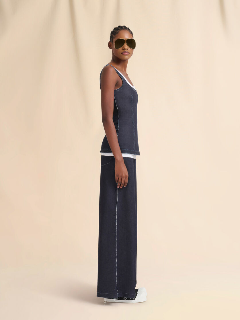 DEEP BLUE STRETCH DENIM TROMPE L'OEIL TANK TOP - 5