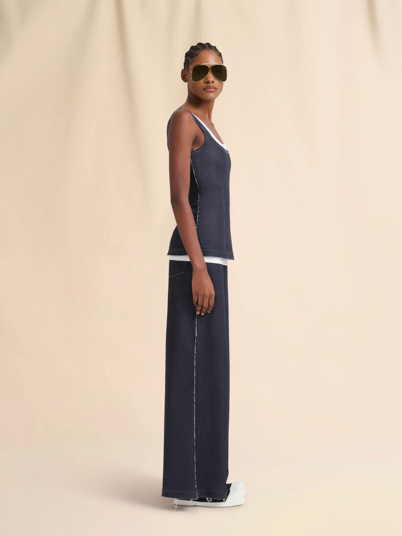 DEEP BLUE STRETCH DENIM TROMPE L'OEIL TANK TOP 5
