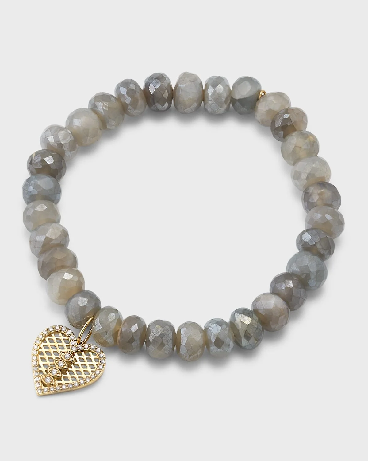Moonstone Bead & Diamond Marquise Eye Heart Charm Bracelet - 1