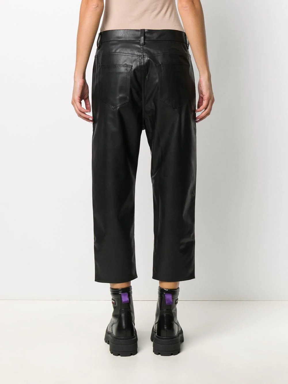 cropped faux-leather trousers - 4