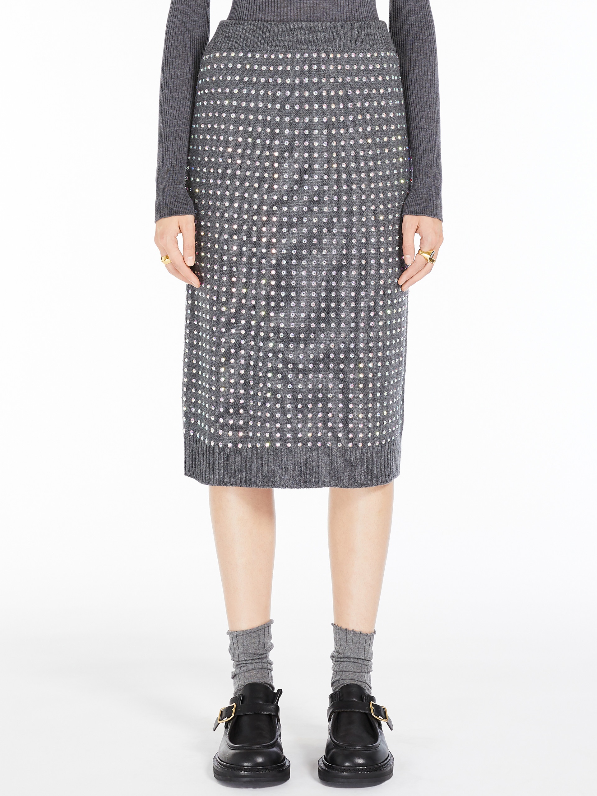DENTICE Rhinestone-detail knit fabric skirt - 3