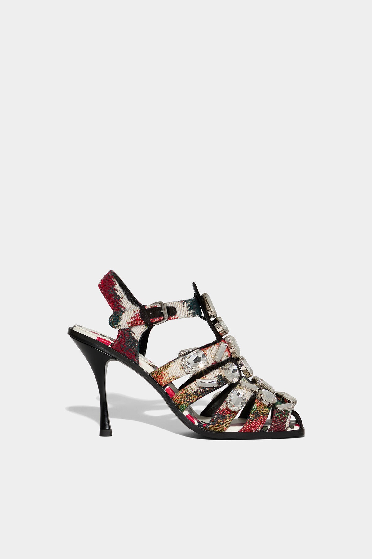 GRAPHIC JACQUARD HEELED SANDALS - 1