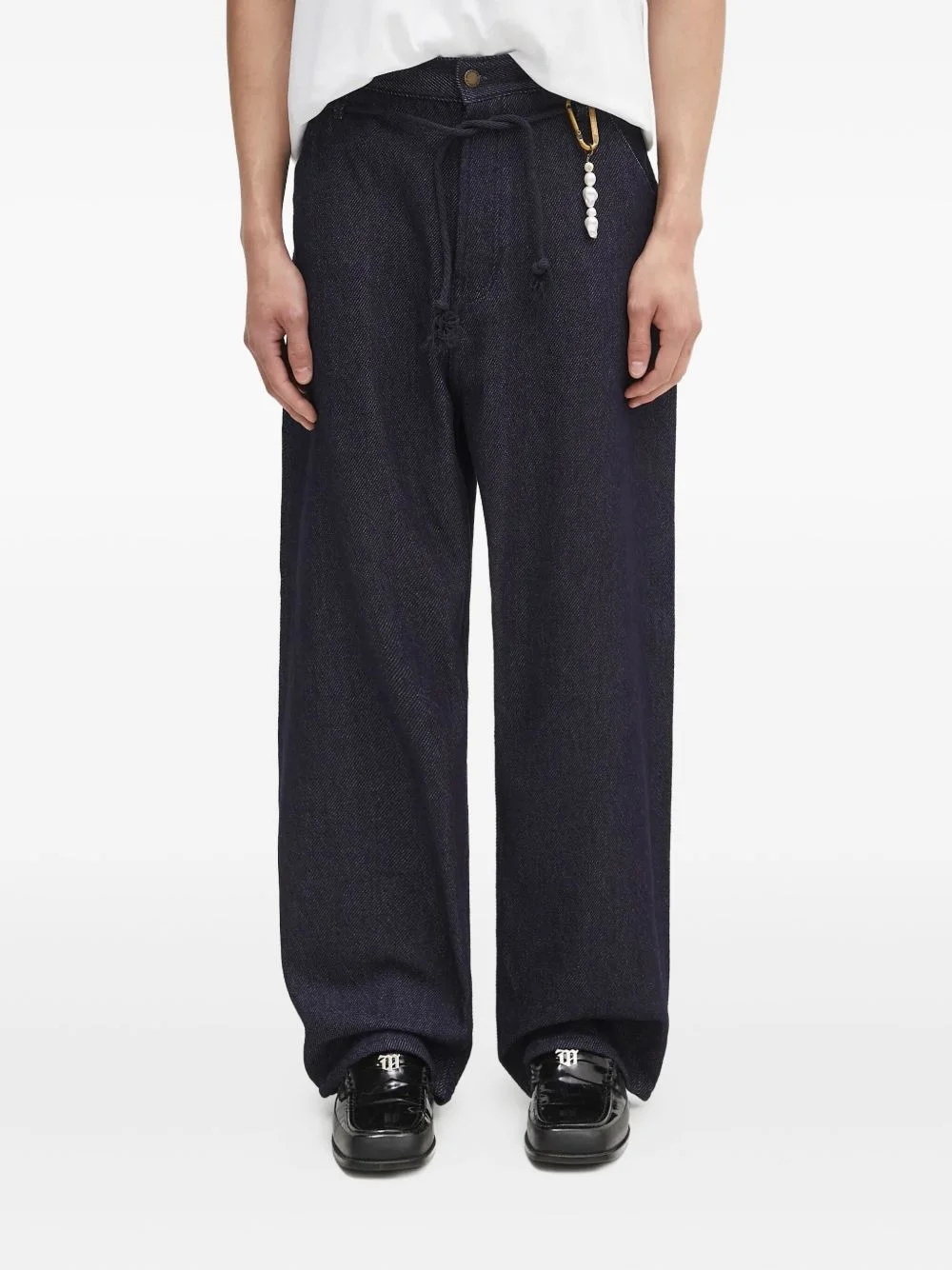 drawstring pearl-embellished jeans - 1