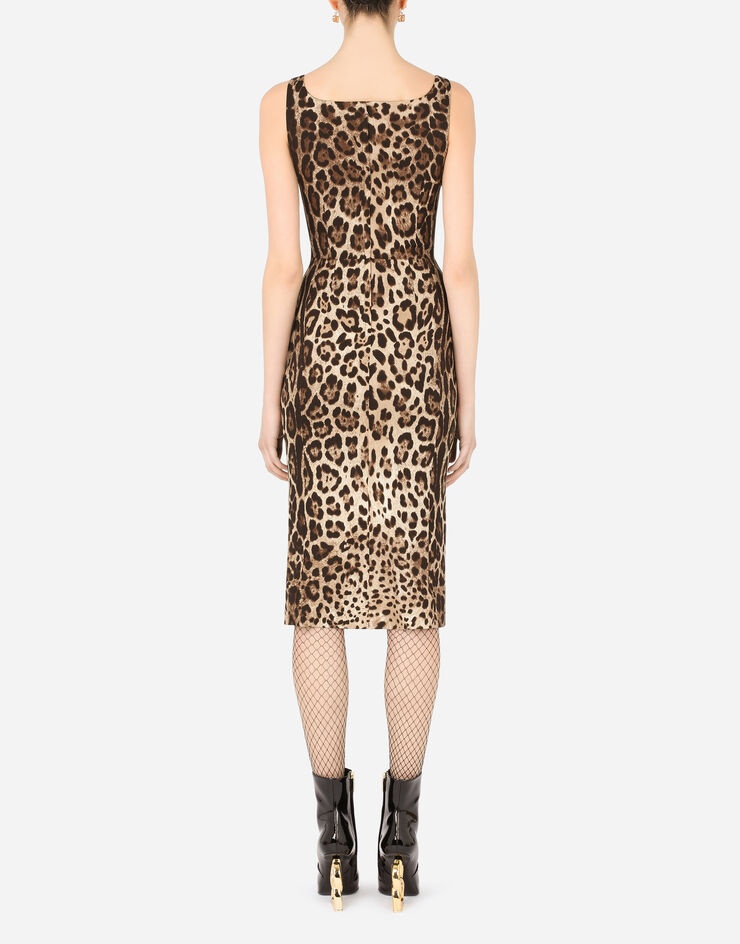 Charmeuse calf-length dress with leopard print - 2