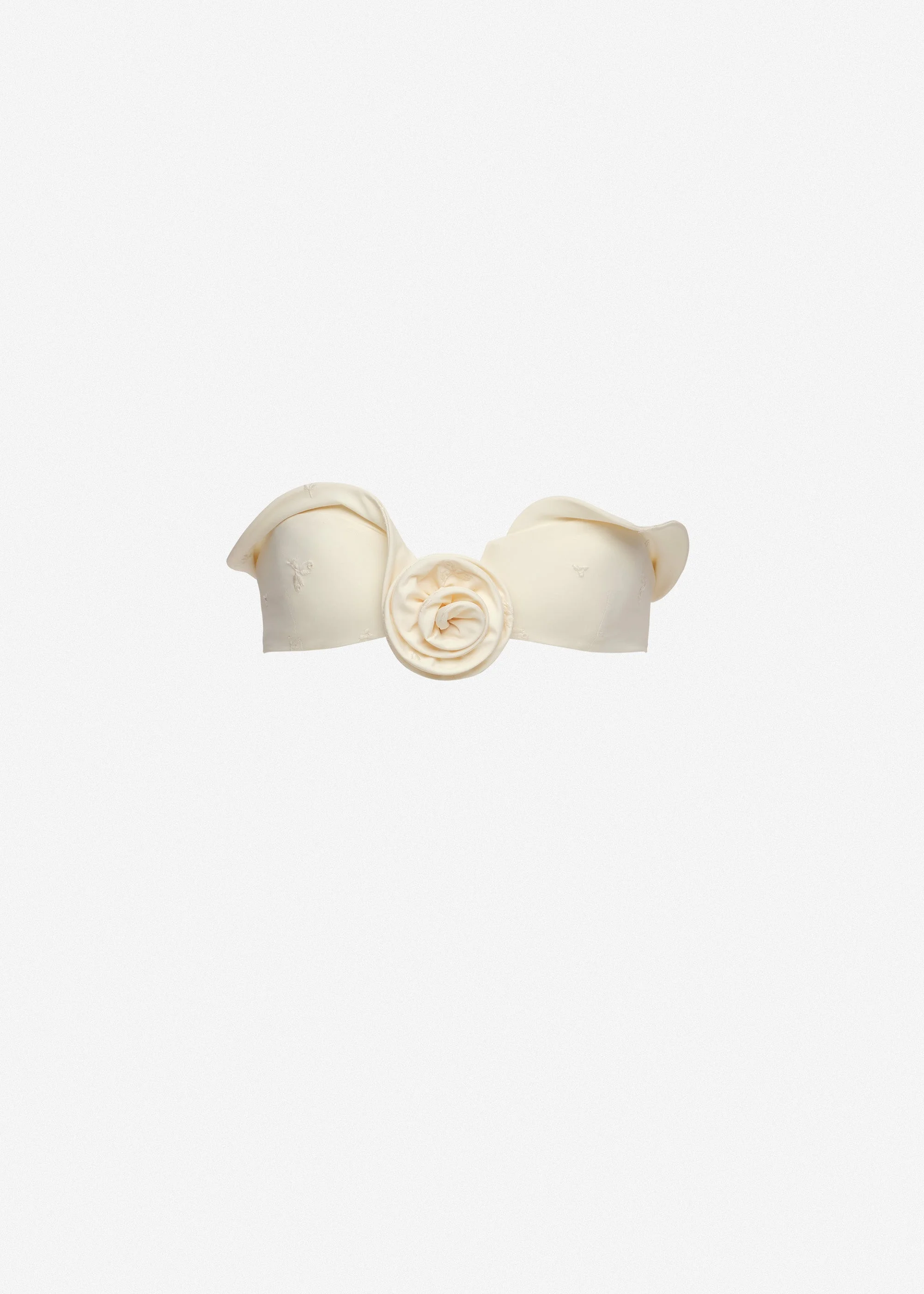 Sculptural bandeau swim top in cream with embroidered roses - 1