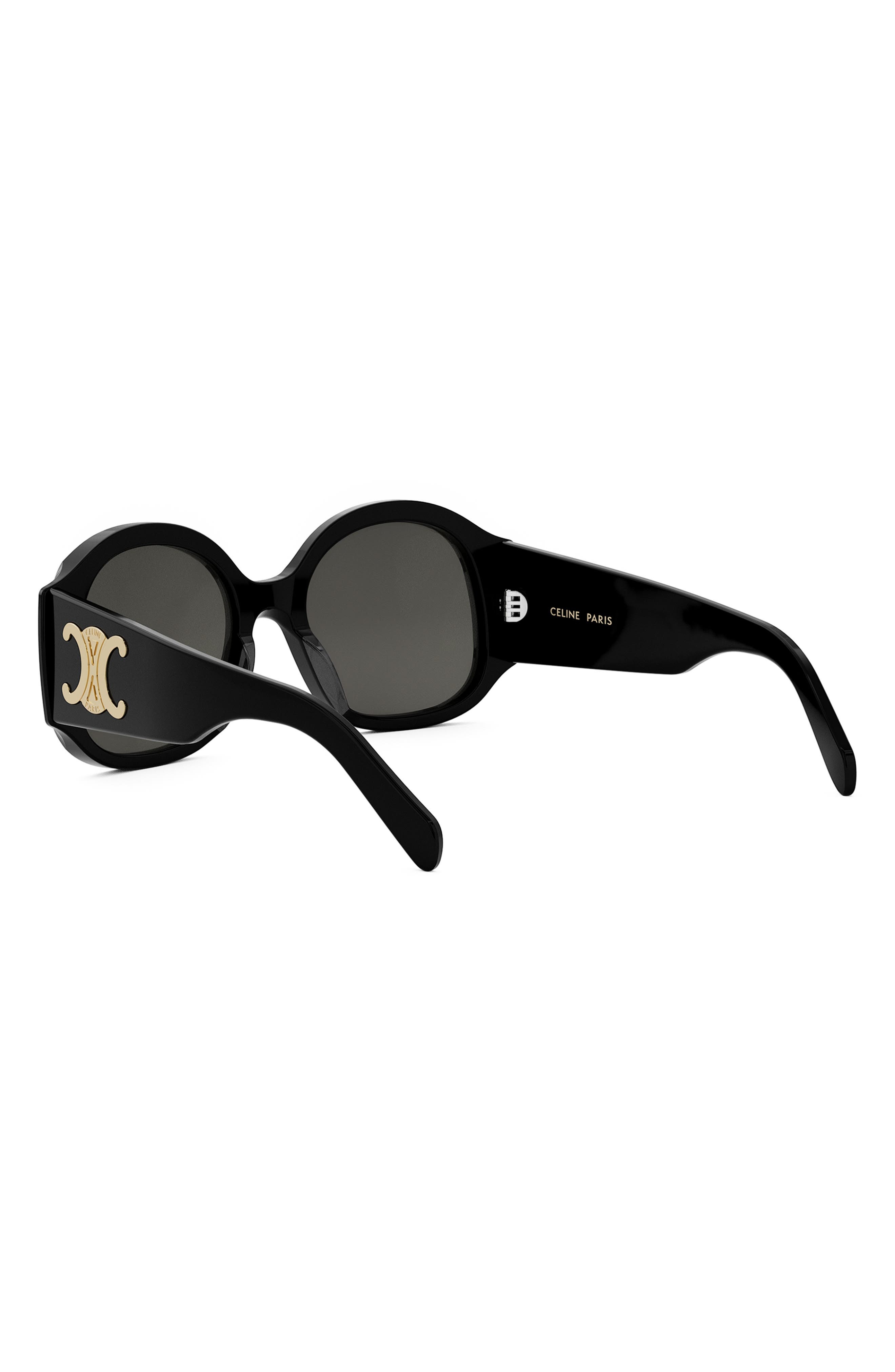 CELINE Maxi Triomphe 54mm Round Sunglasses in Shiny Black /Smoke at Nordstrom - 5