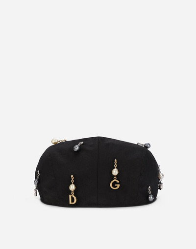 Dolce & Gabbana Cotton flat cap with pearls and DG pendants outlook