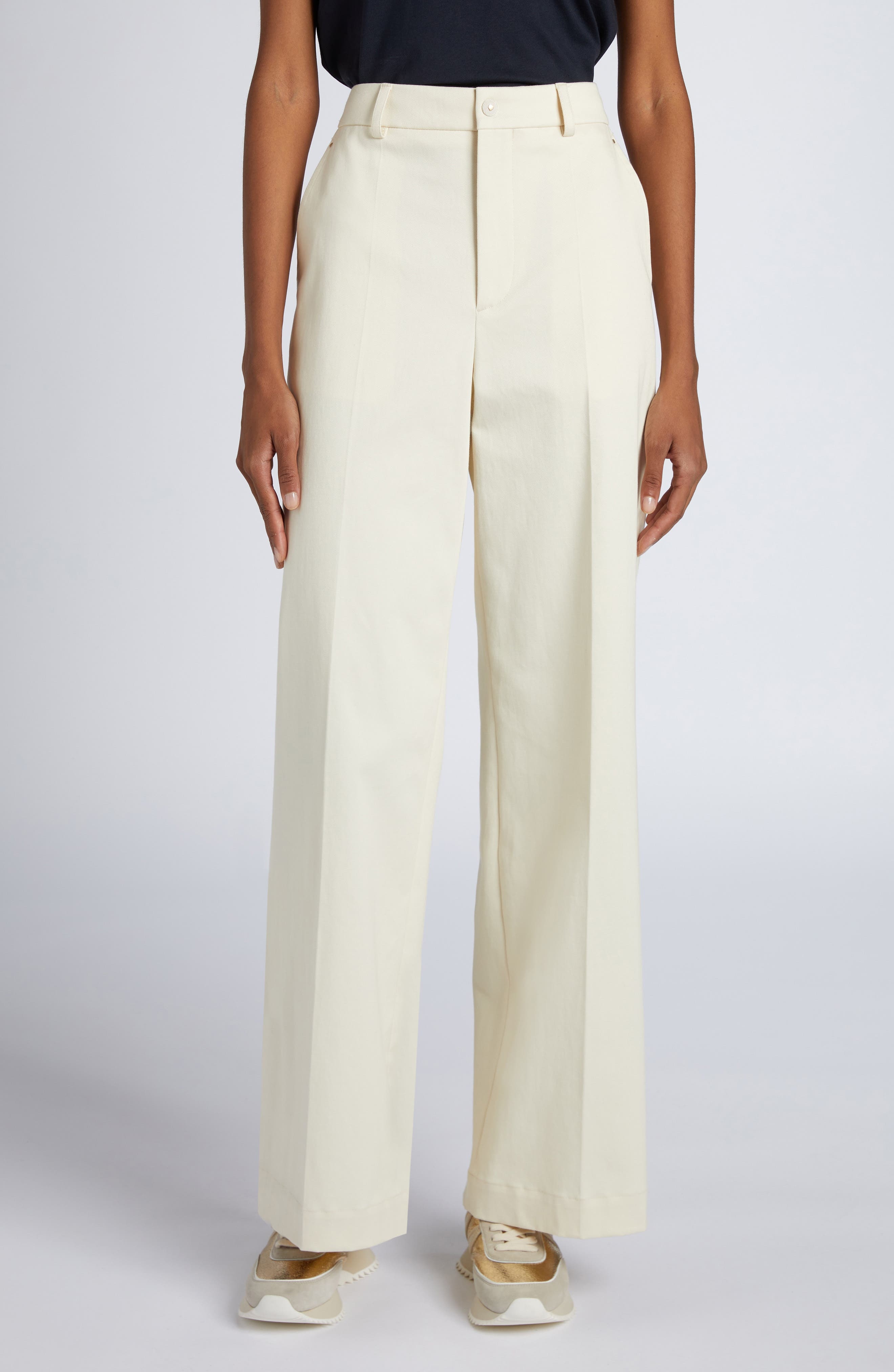 Moncler Cotton Stretch Twill Straight Leg Pants in Ivory at Nordstrom - 1