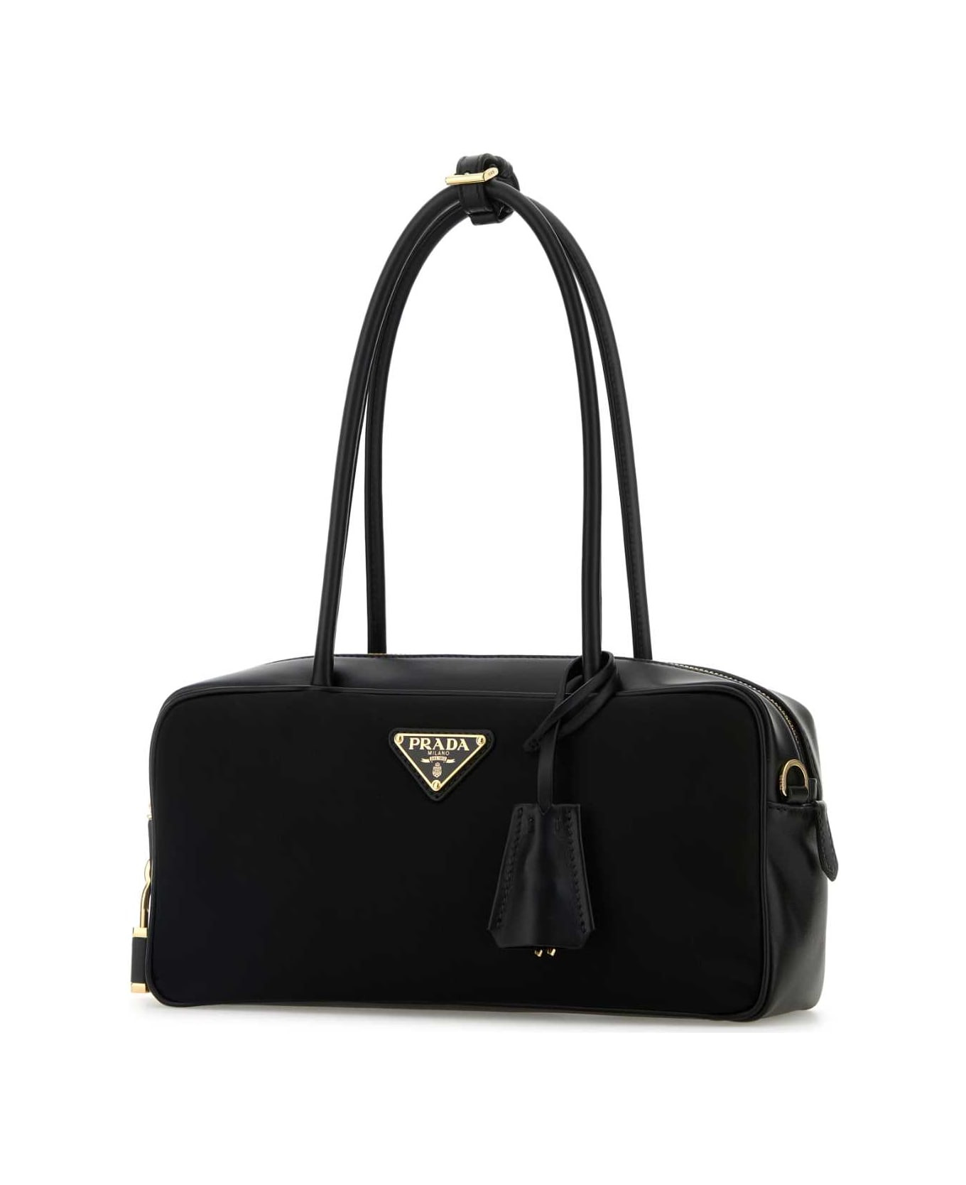 Black Leather And Re-nylon Handbag - 2