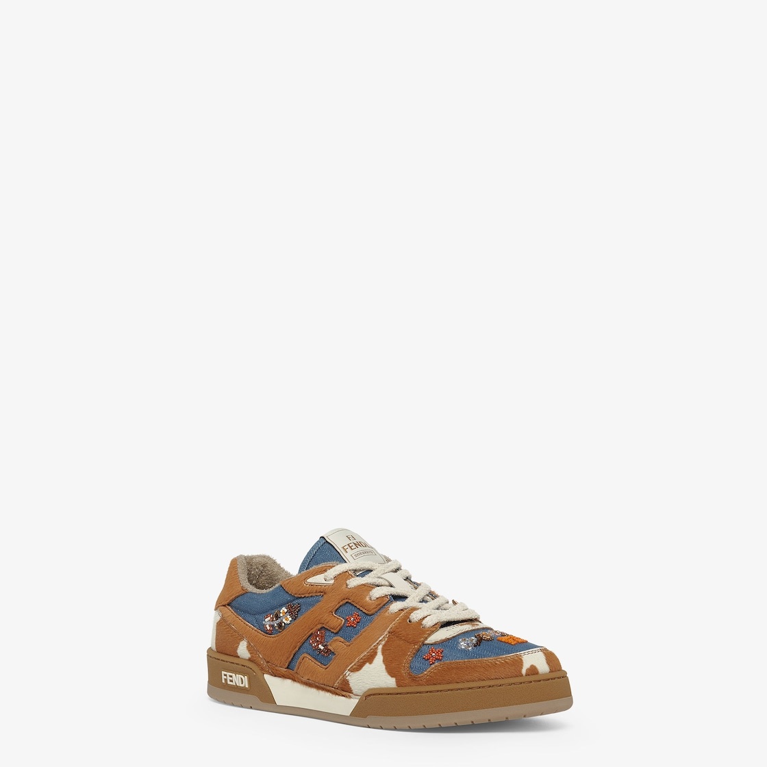 Fendi Match lace-up sneakers. Made of blue denim with all-over embroidery of multicolor beads. Detai - 2