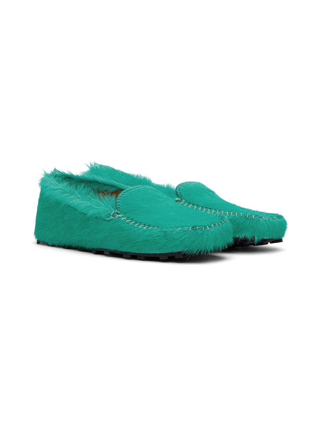 Green Calf-Hair Moc Loafers - 4