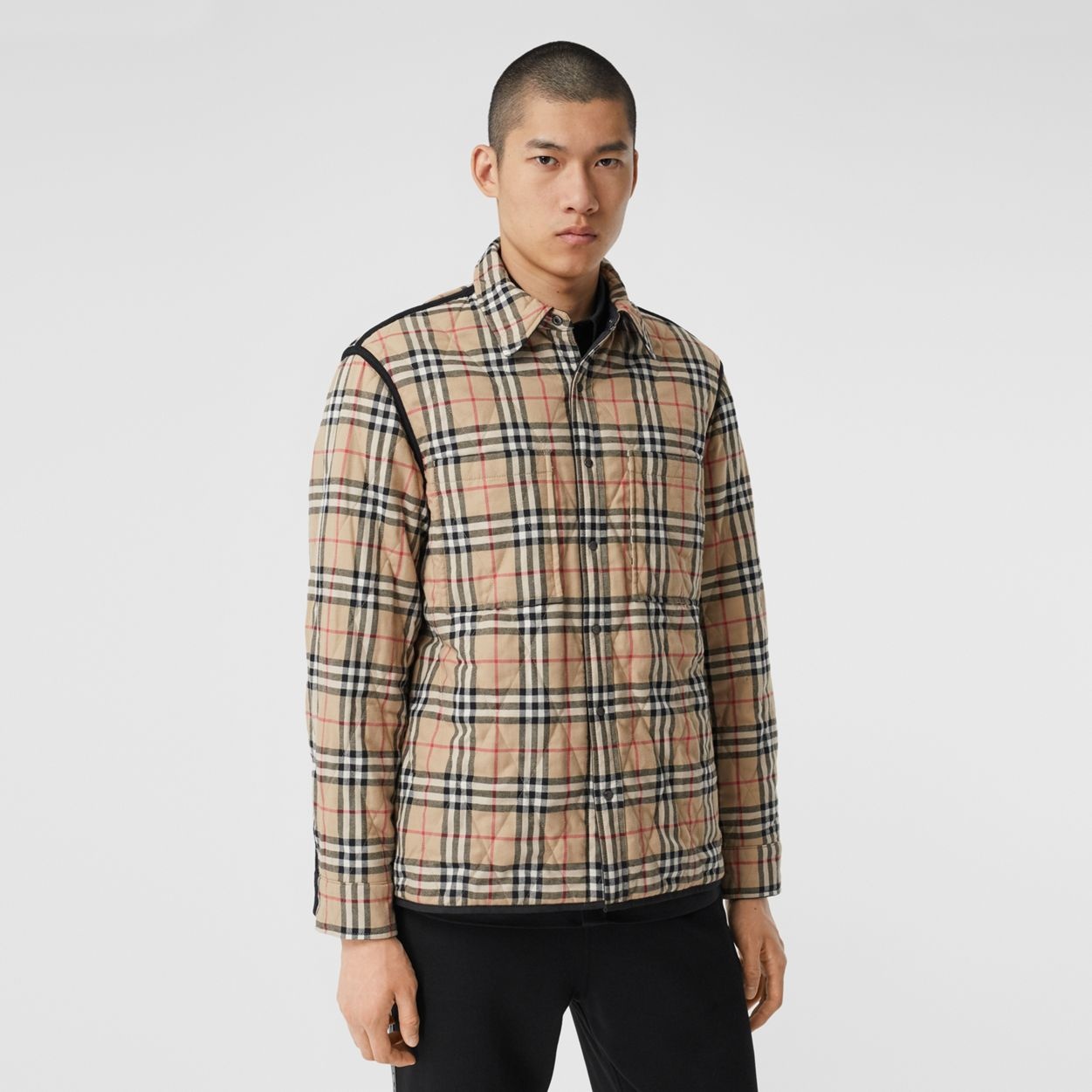 Reversible Quilted Vintage Check Cotton Overshirt - 3