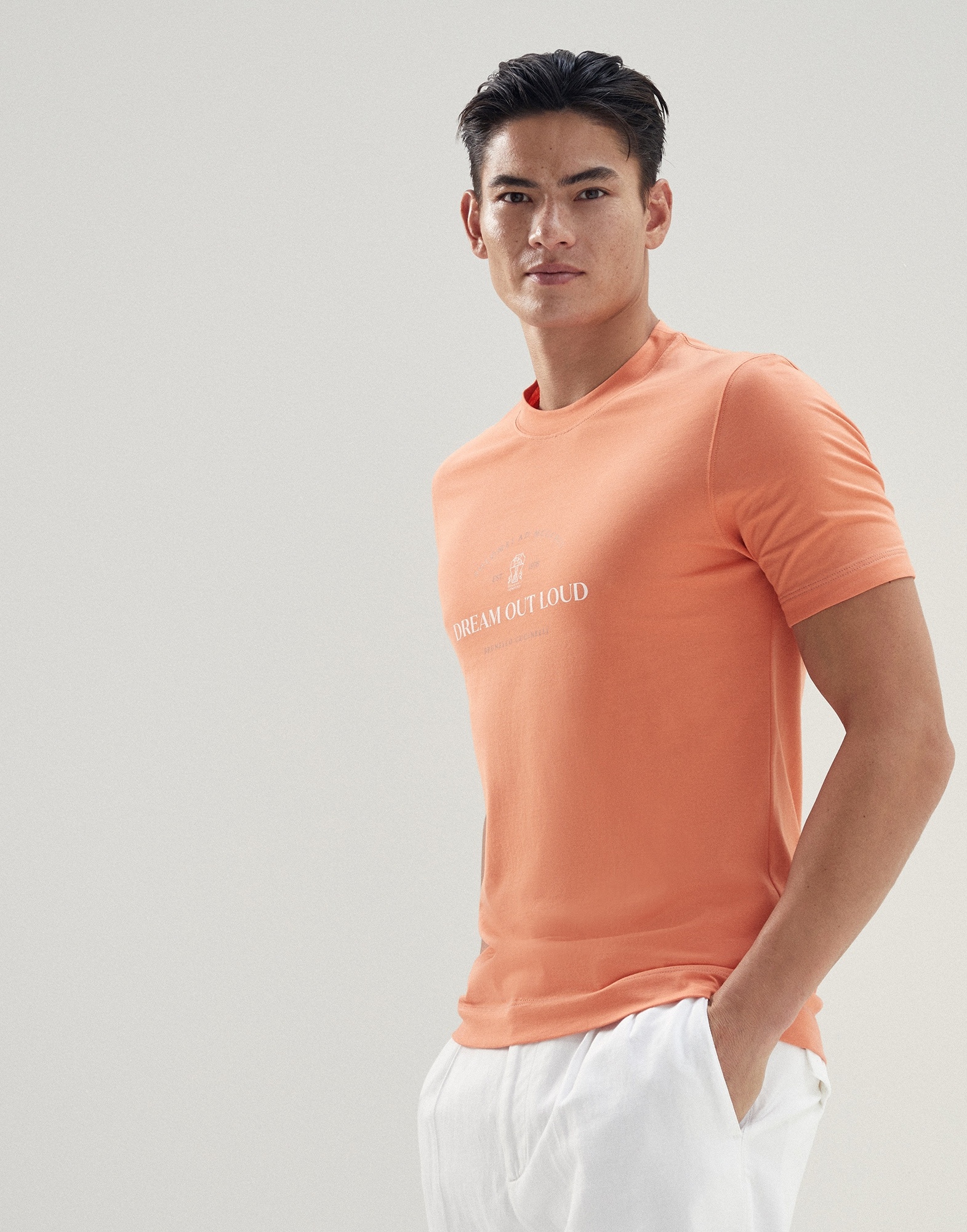 Cotton jersey slim fit crew neck T-shirt with print - 1