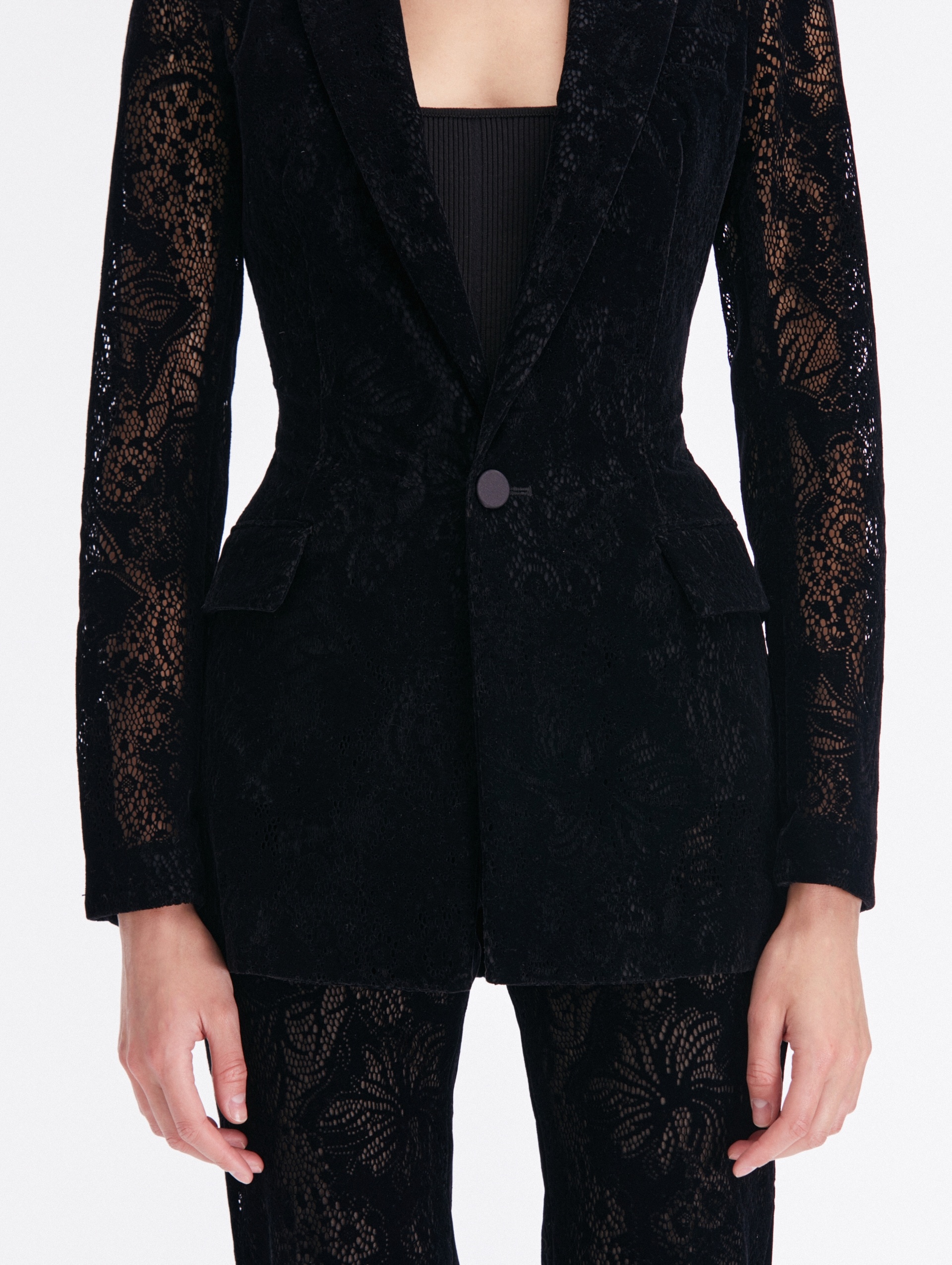 FLOCKED FLORAL LACE BLAZER - 4