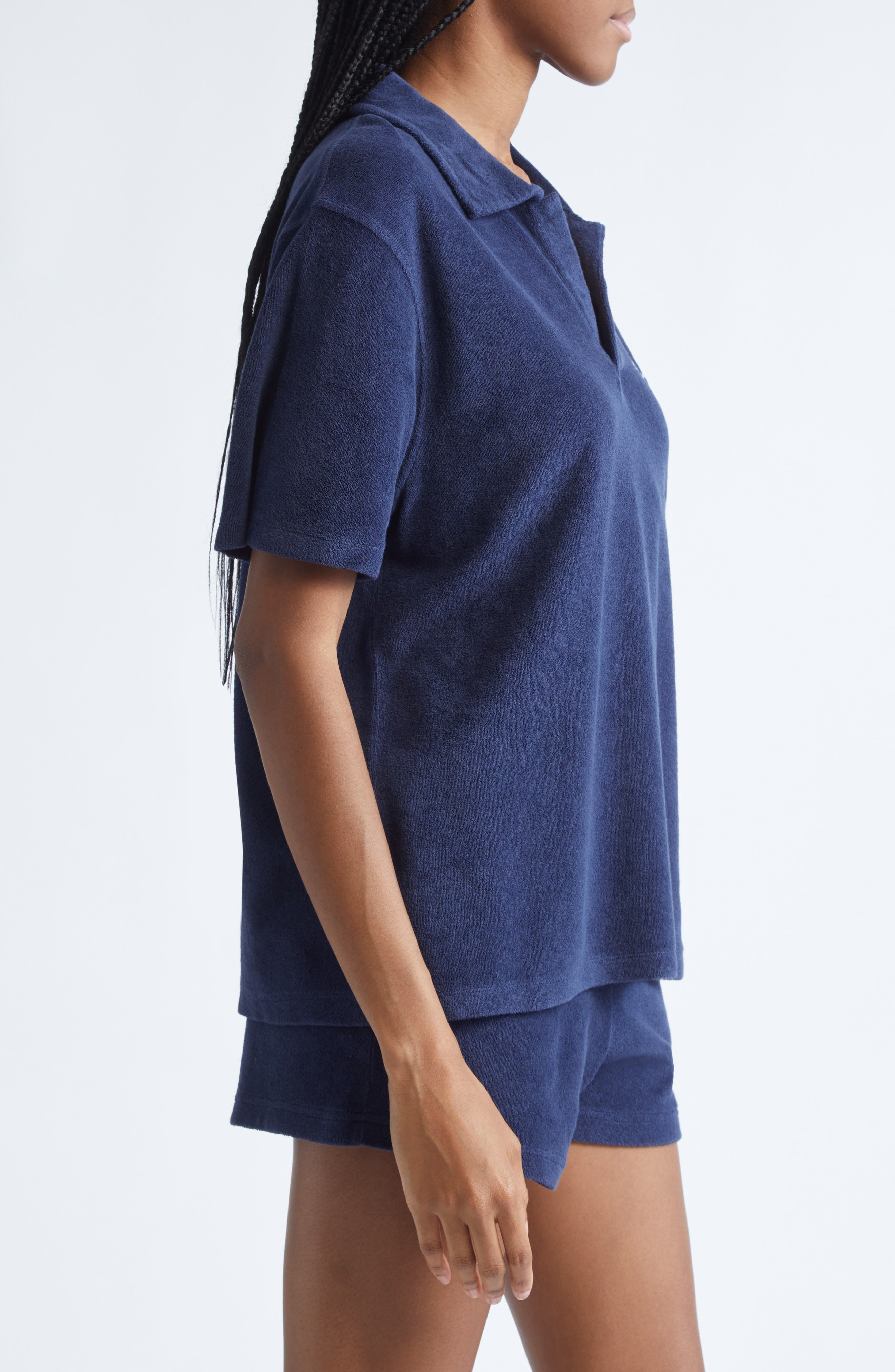 Sporty & Rich Eden Script Terry Polo in Dark Navy at Nordstrom - 4