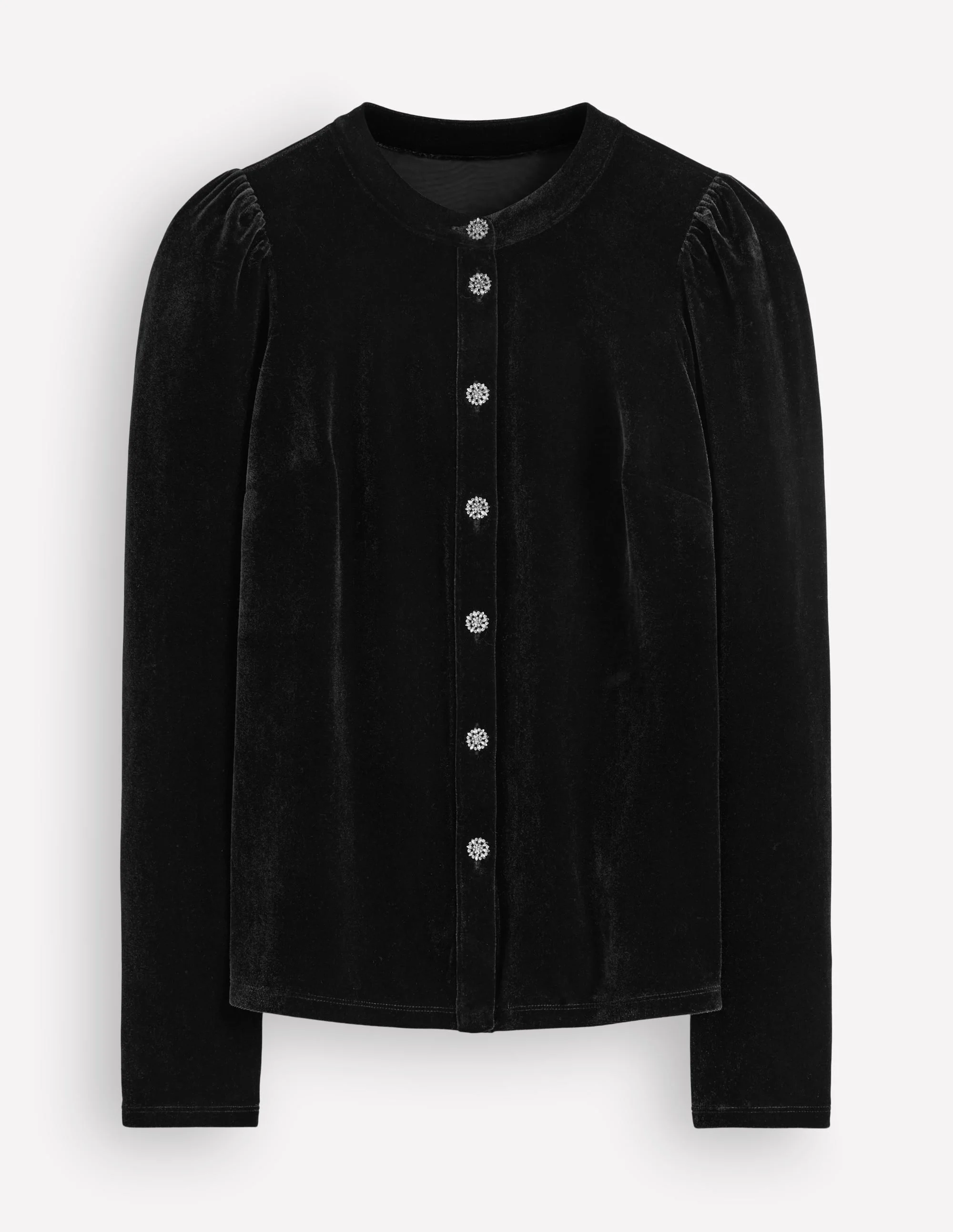 Puff Sleeve Velvet Shirt-Black - 1