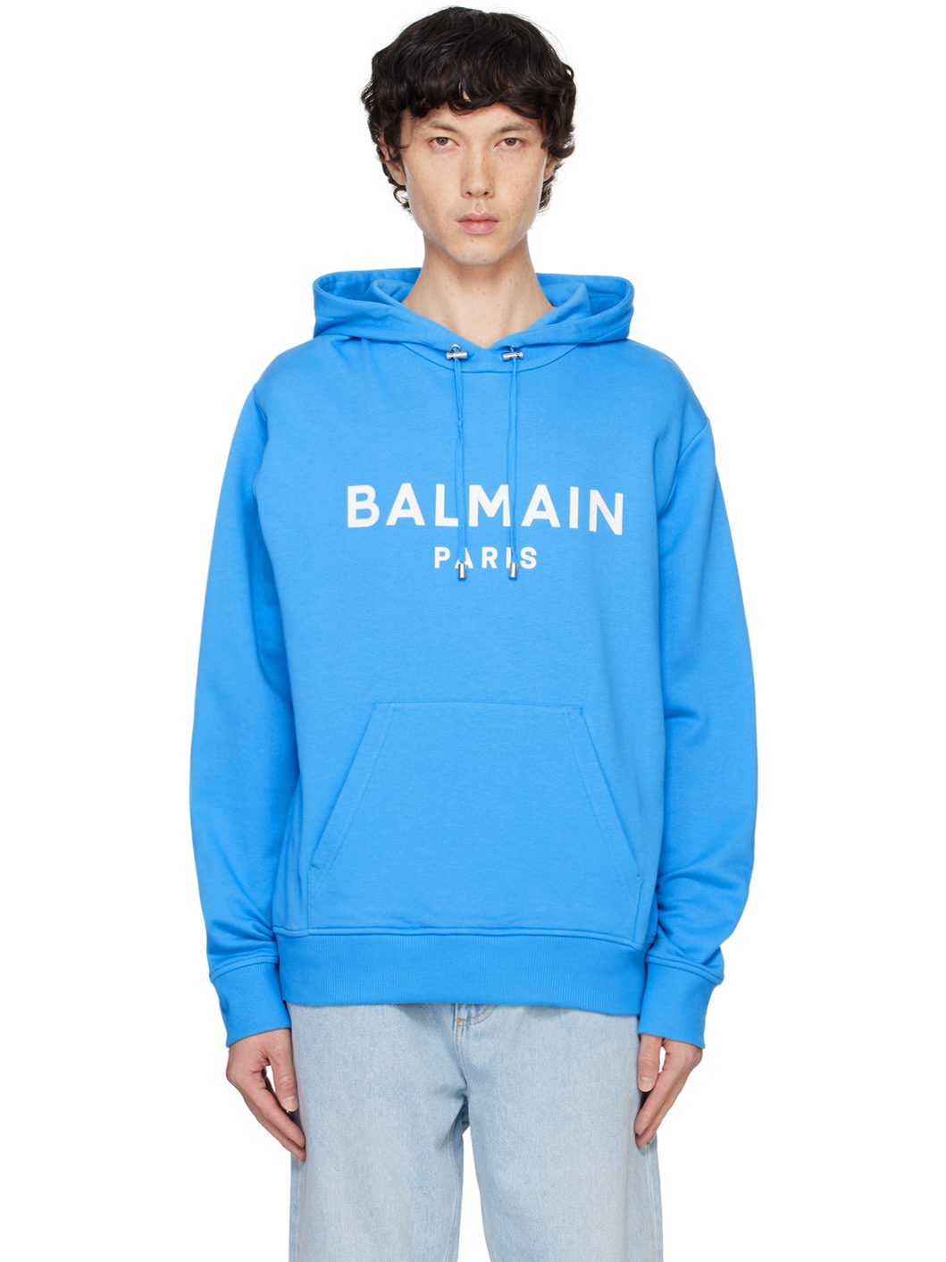 Blue Printed 'Balmain Paris' Hoodie - 1