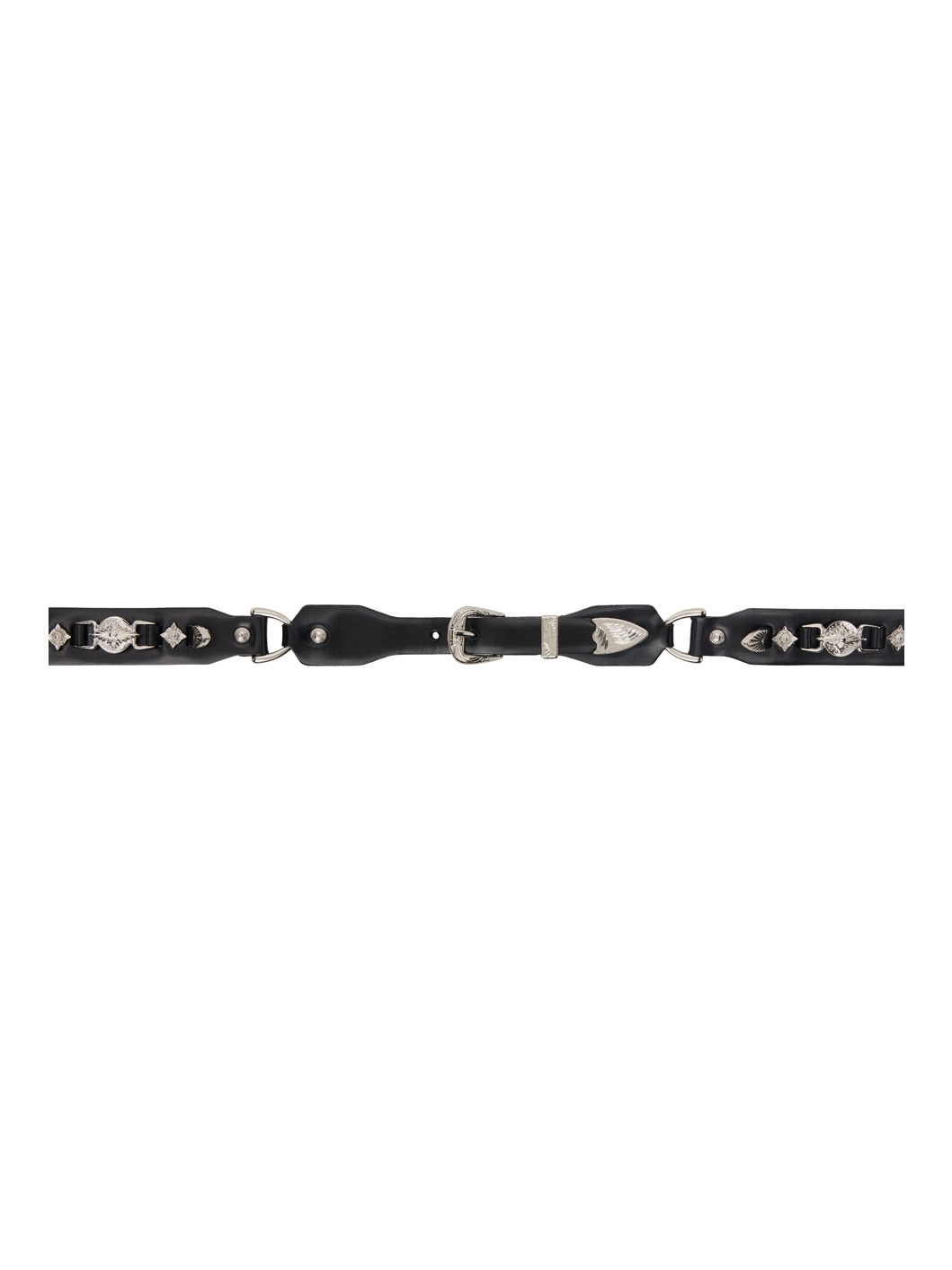 Black Metal Leather Narrow Belt - 1