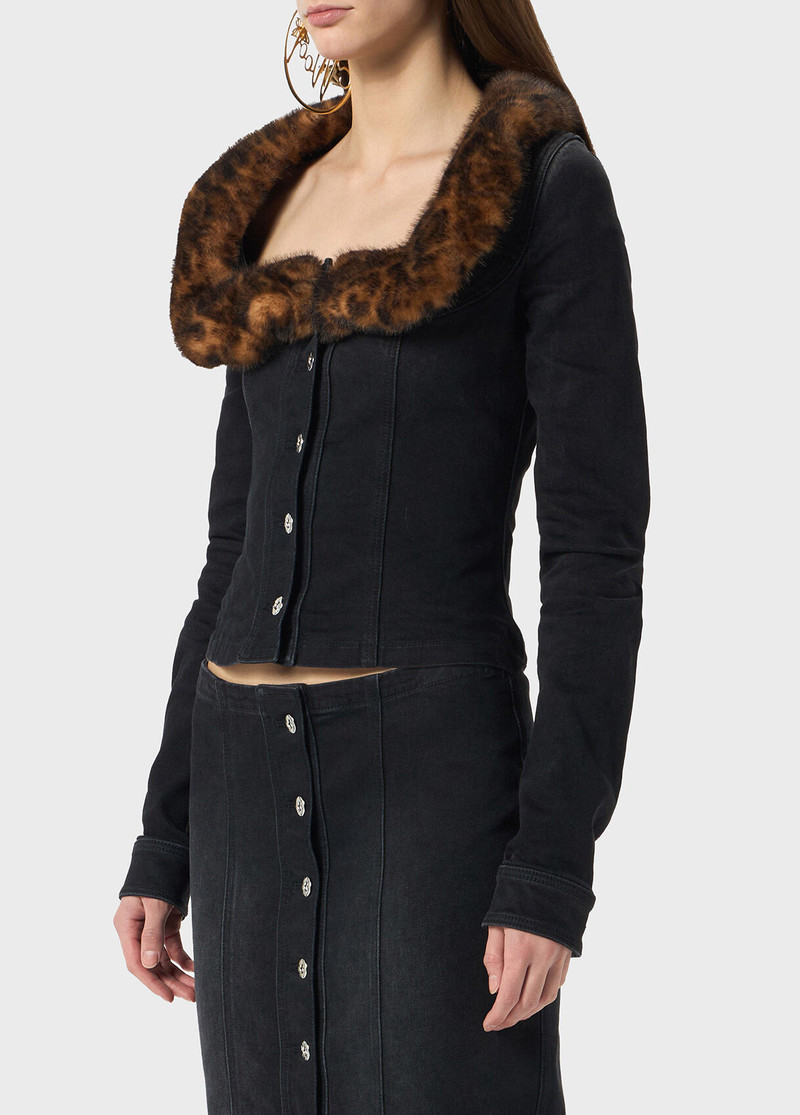 DENIM JACKET WITH FAUX FUR COLLAR 4