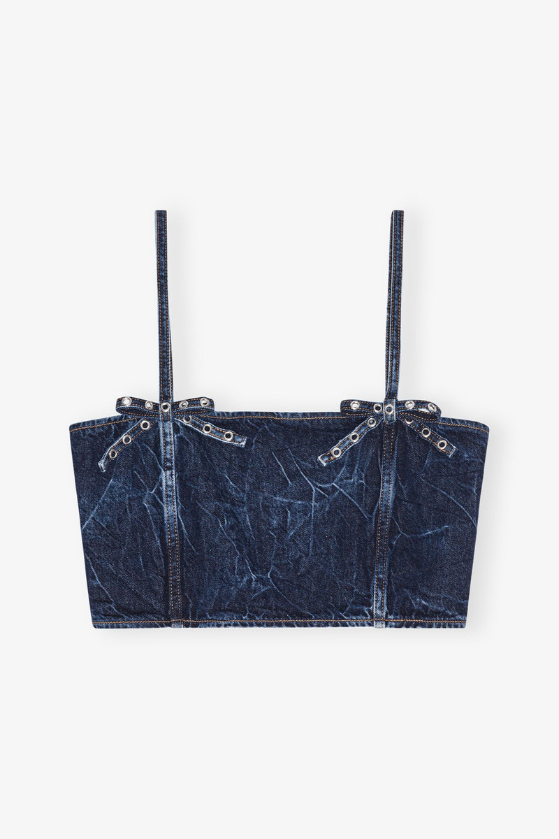 BLUE CRINKLED FUTURE DENIM STRAP TOP - 1