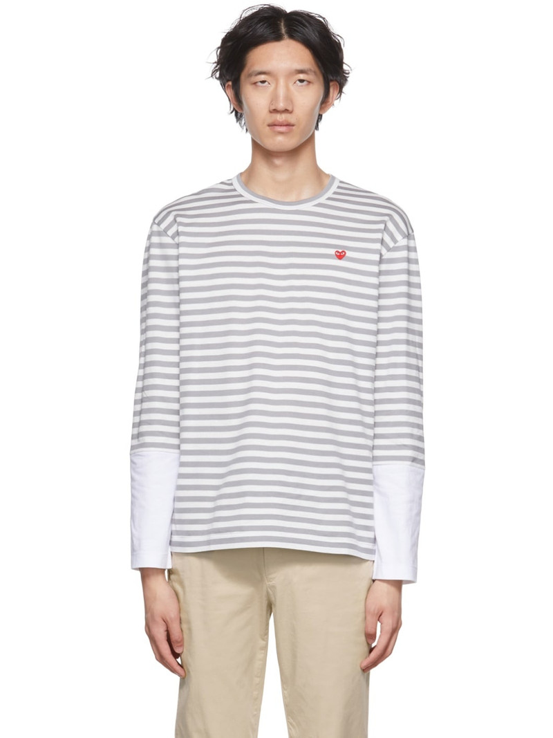 Comme des Garcons Play Long Sleeve Stripe Contrast Sleeve Te - 1