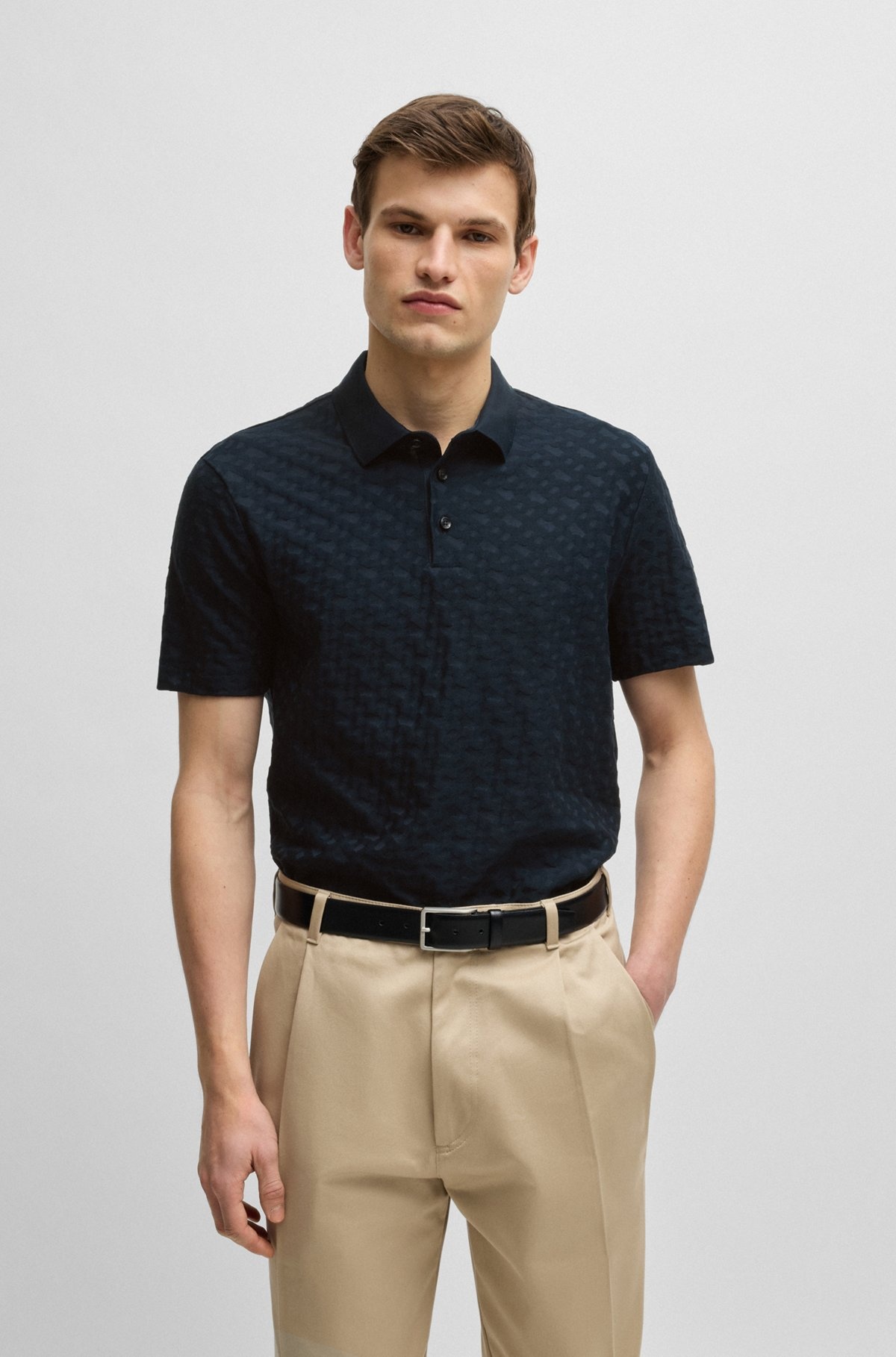 COTTON POLO SHIRT WITH TONAL MONOGRAM JACQUARD - 2