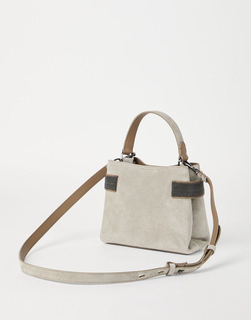Brunello Cucinelli Essence small top-handle bag in suede with precious bands outlook