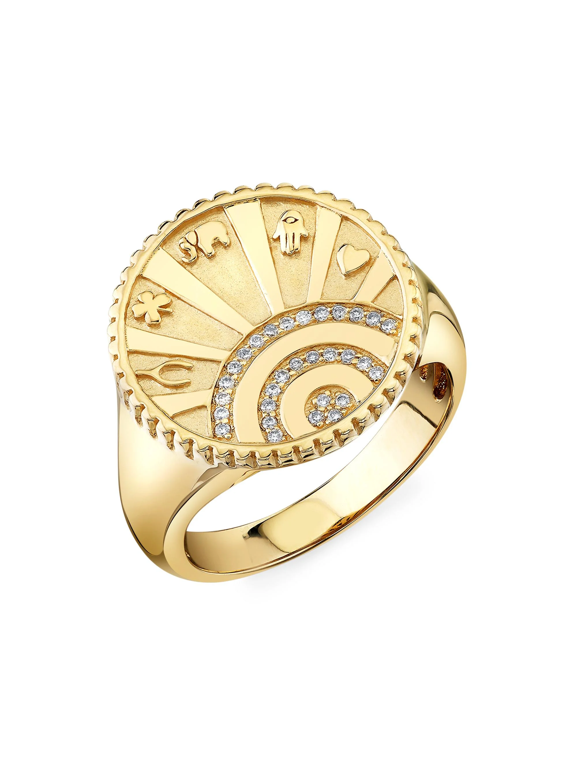 Women's Lucky Coin 14K Yellow Gold & 0.09 TCW Diamond Signet Ring - Yellow Gold - 1