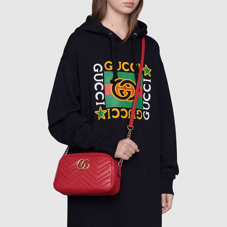 (WMNS) Gucci GG Marmont Gold Logo Leather Chain Small Red Classic Shoulder Messenger Bag 447632-DTD1 - 12