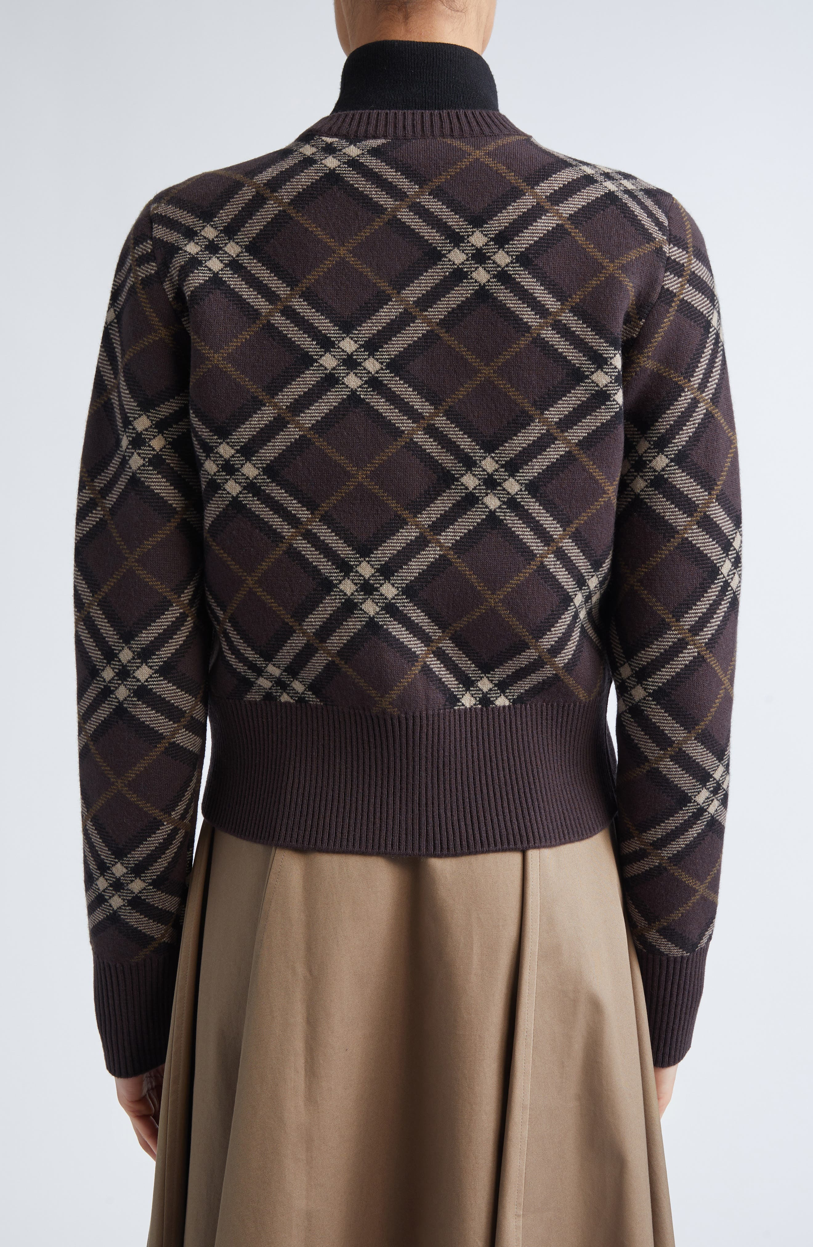 burberry Georgette Check Wool & Cashmere Blend Cardigan in Truffle Ip Check at Nordstrom - 3