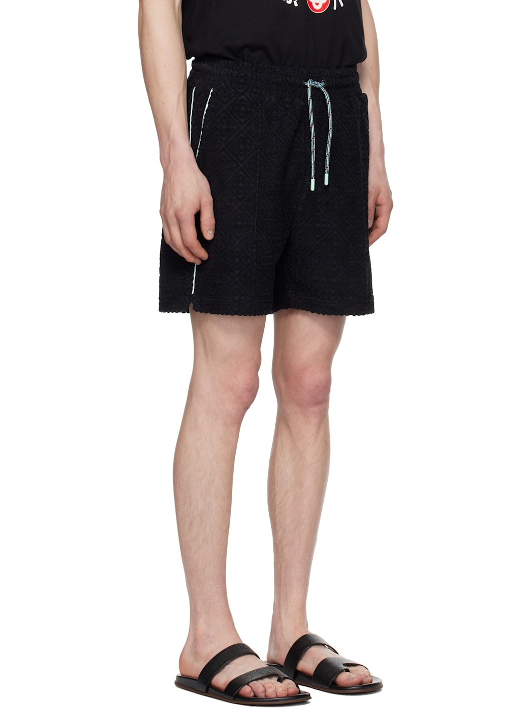 Black Monogram Jacquard Towelling Shorts - 2