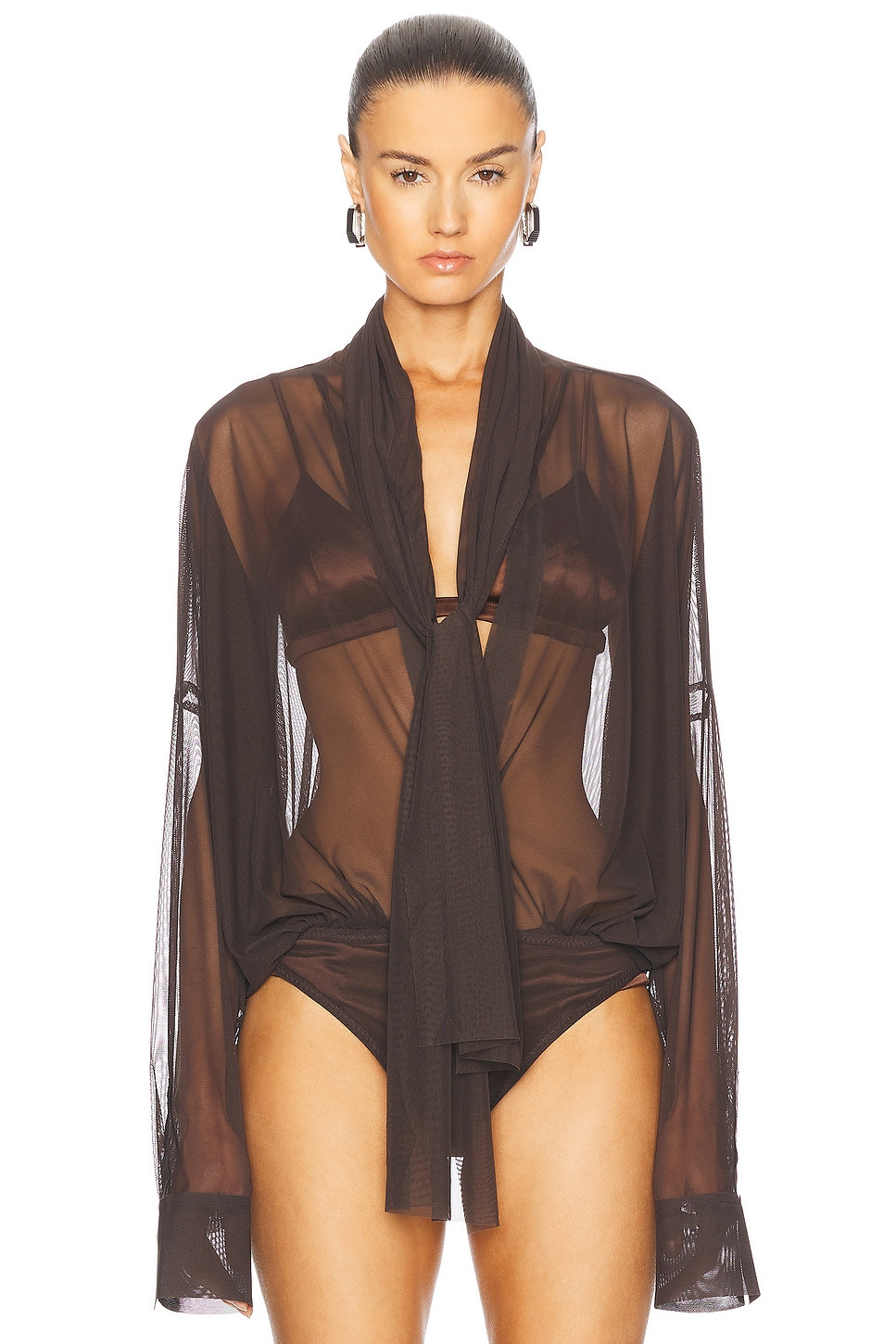 Super Oversized Boyfriend Shirt Bow Bodysuit - 2