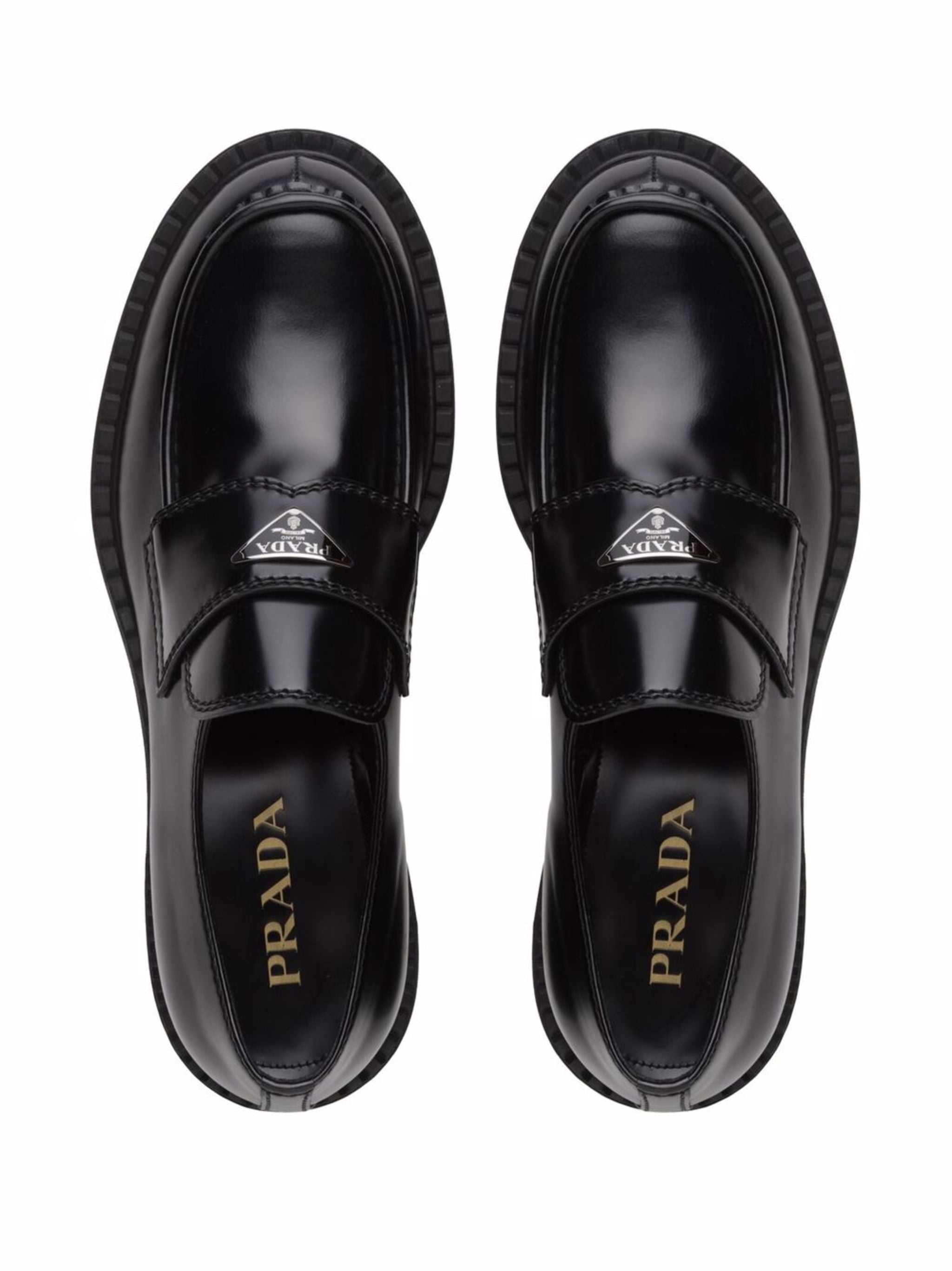 Prada Chocolate Brushed Leather Loafers - 4