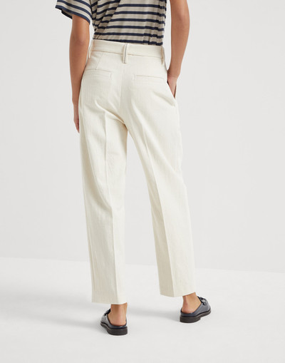 Brunello Cucinelli Cotton and virgin wool techno gabardine slouchy trousers with monili outlook