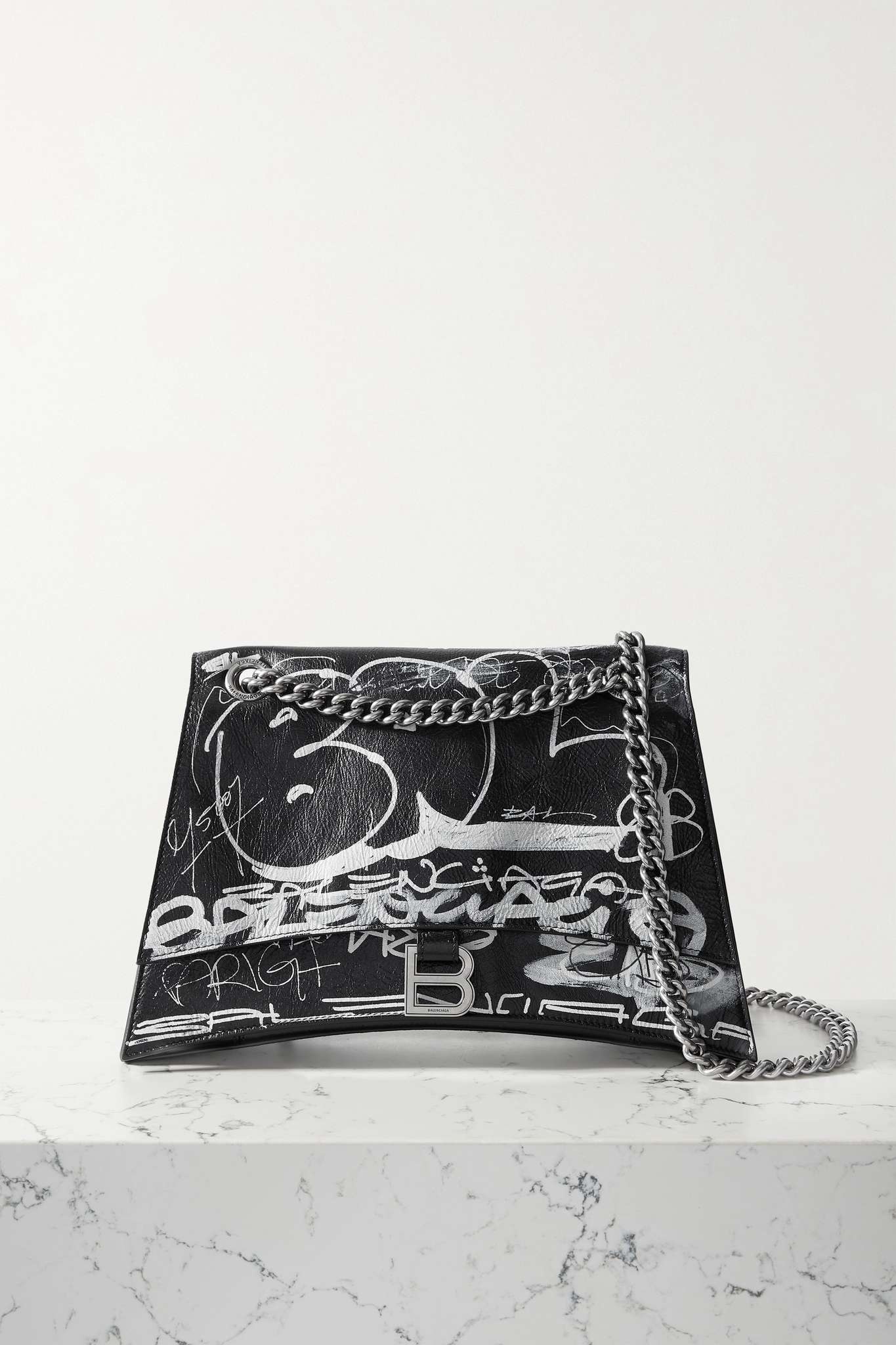 BALENCIAGA Crush medium printed crinkled-leather shoulder