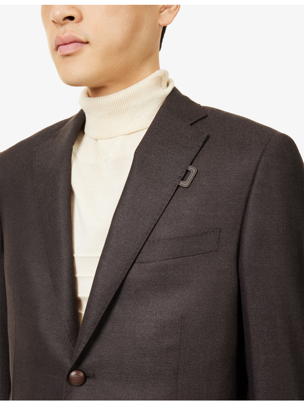 Notched-Lapel Long-Sleeve Wool Blend Jacket - 6