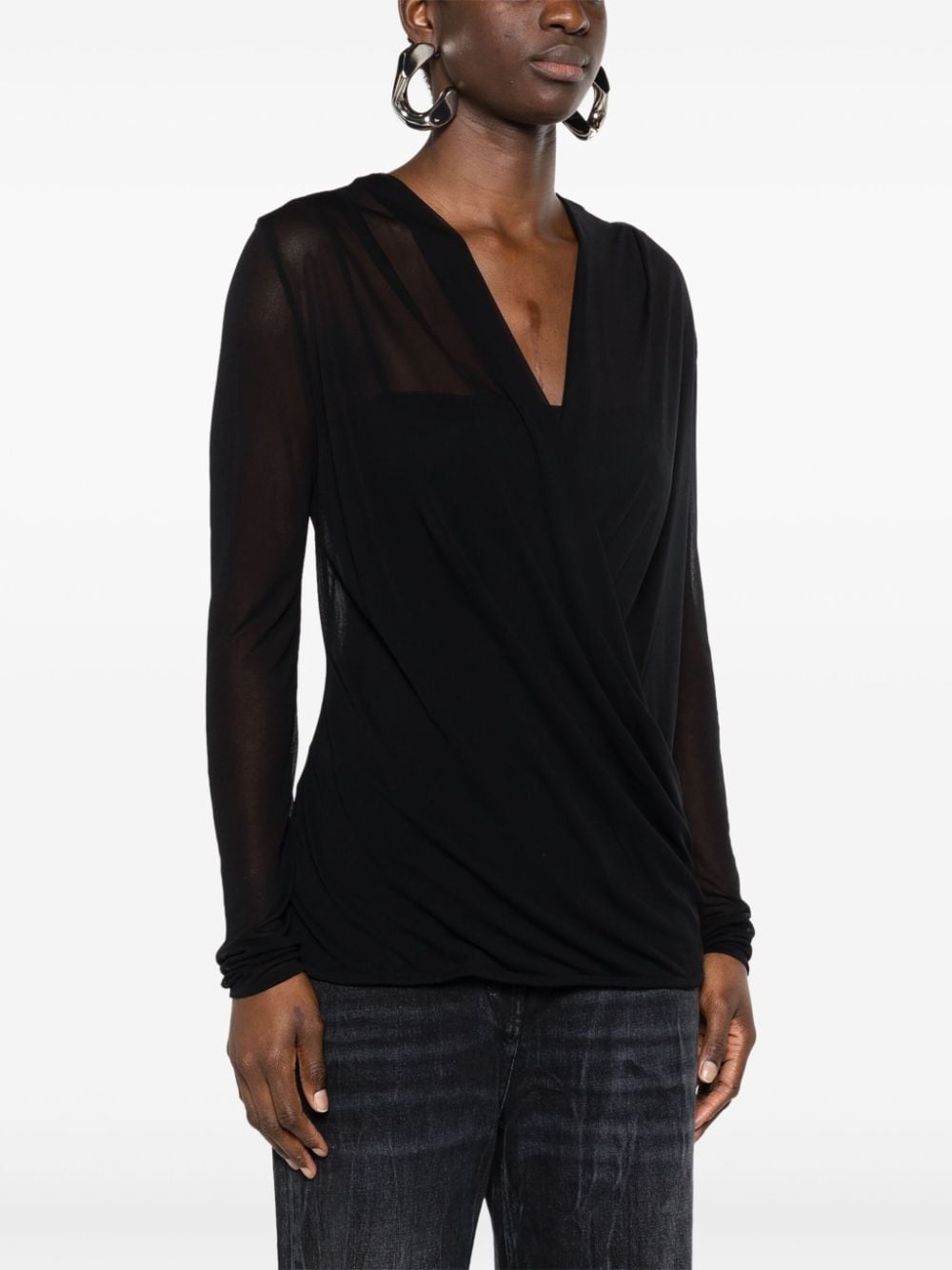 mesh wrap blouse - 3