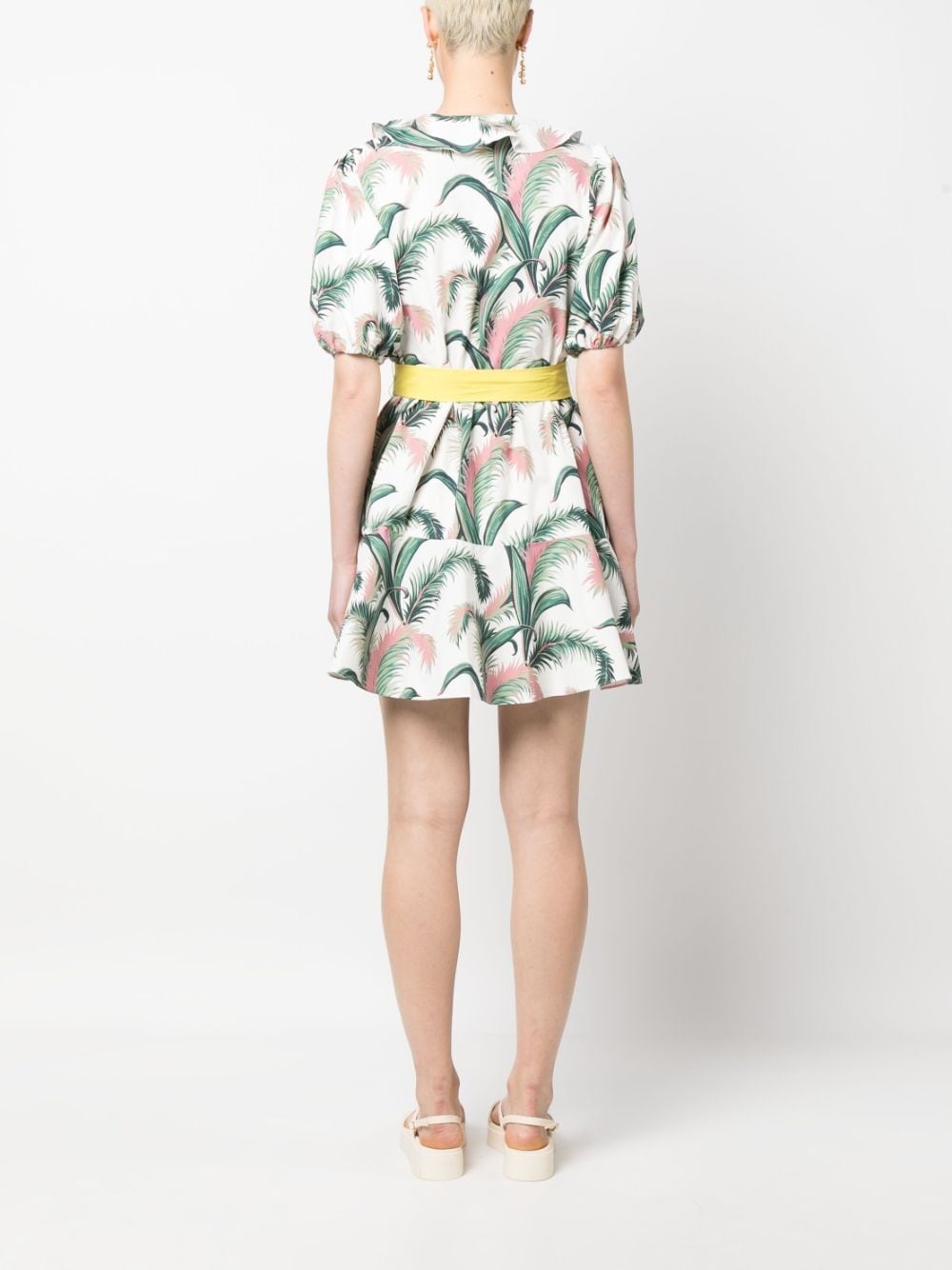leaf-print belted wrap dress - 4