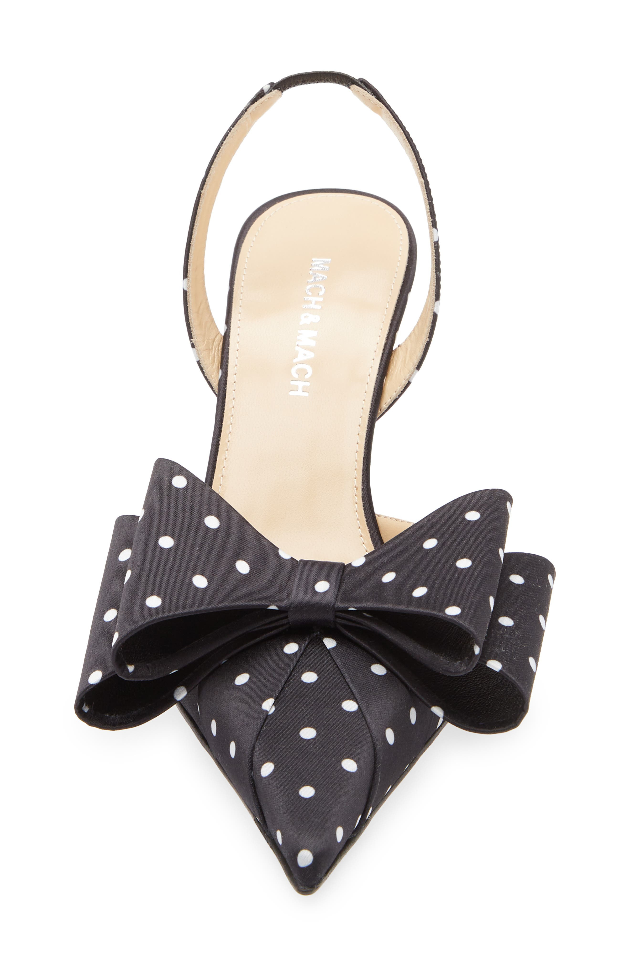 Mach & Mach Le Cadeau Bow Polka Dot Slingback Pump in Black/White at Nordstrom - 4