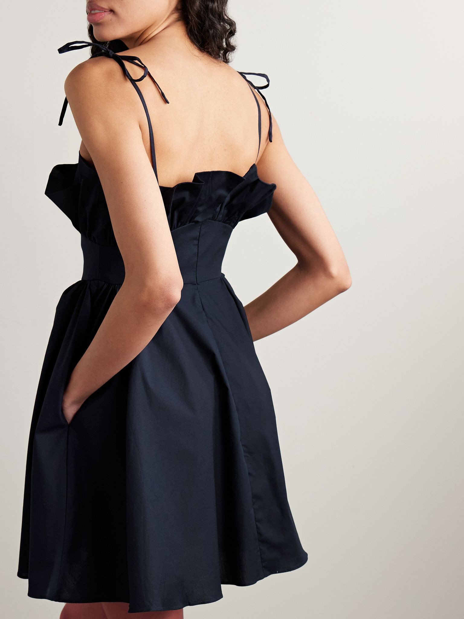 Mia ruffled cotton-blend poplin mini dress Navy - 3